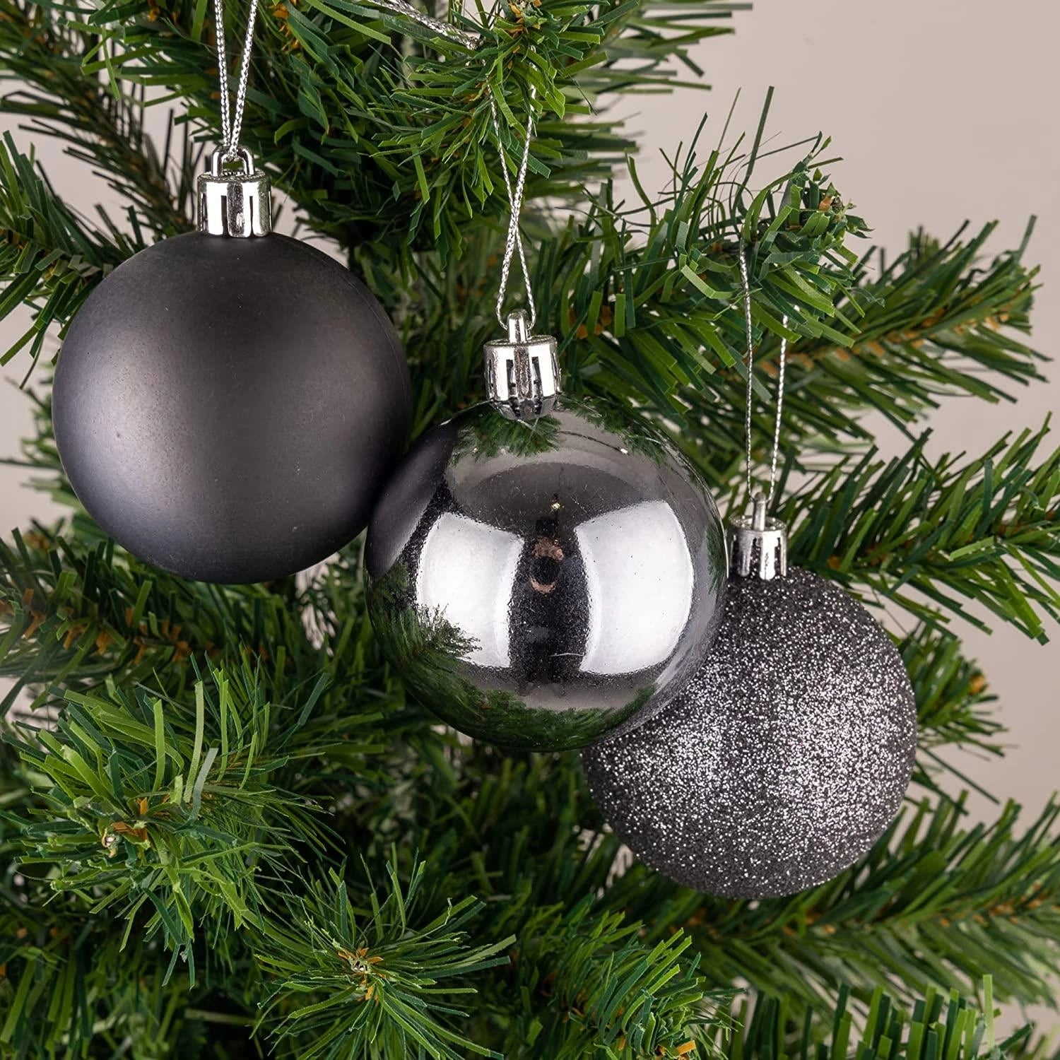 6X Christmas Baubles Tree Ornament Dark Grey Balls Xmas Hanging Decoration 10cm