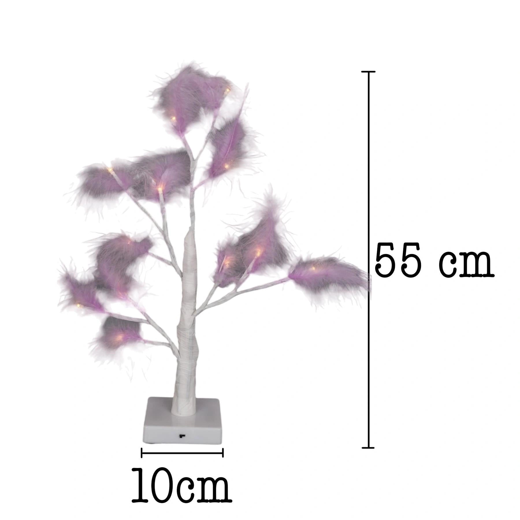55cm Pampas Purple Feather Tree Pre-Lit Table Lamp B/O LED Christmas Decor 1PC