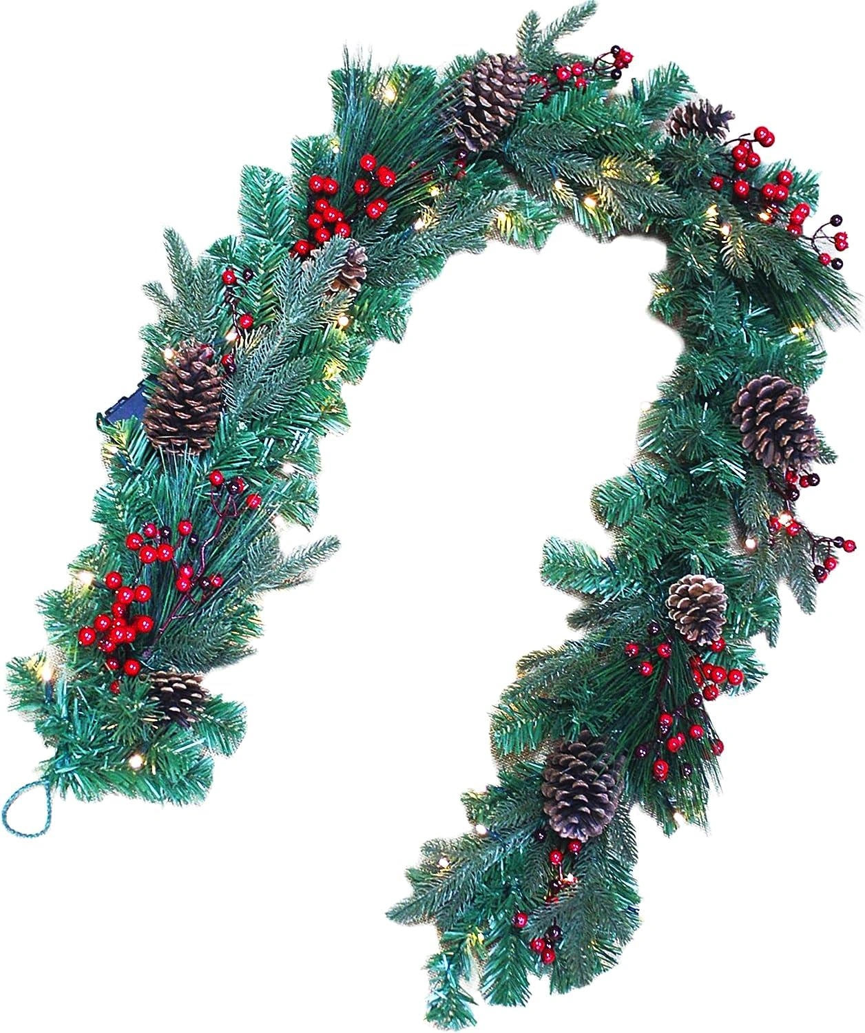 2M Christmas Garland Pre Lit Berries Cones Door Wall Home Xmas Hanging Ornaments