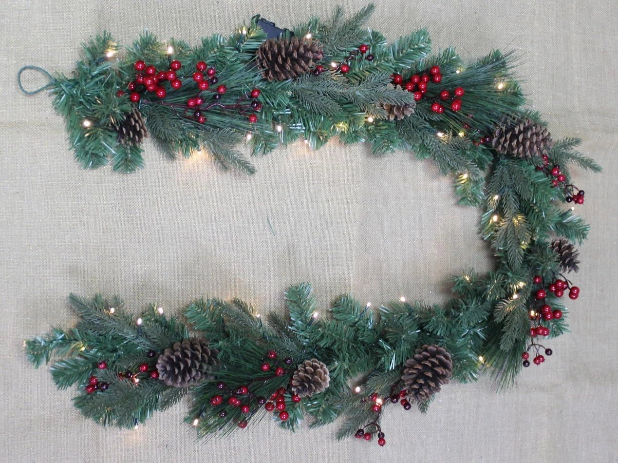 2M B/O Pre Lit Berry And Cone Garland With 50 Ww Leds