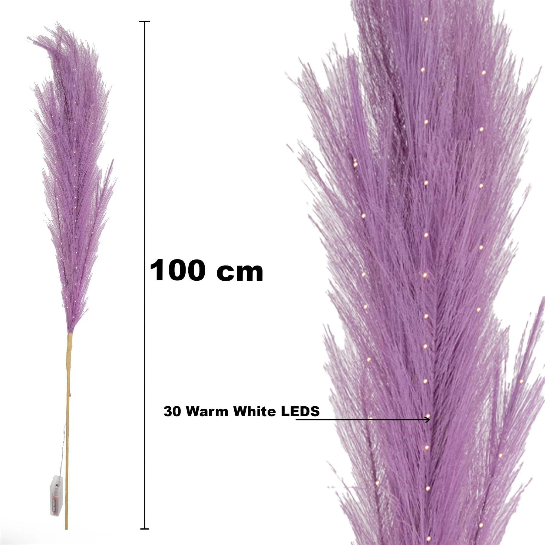 4PC Pampas Grass Stem Feather Christmas Table Decor Pre-Lit LED B/O Purple 100cm