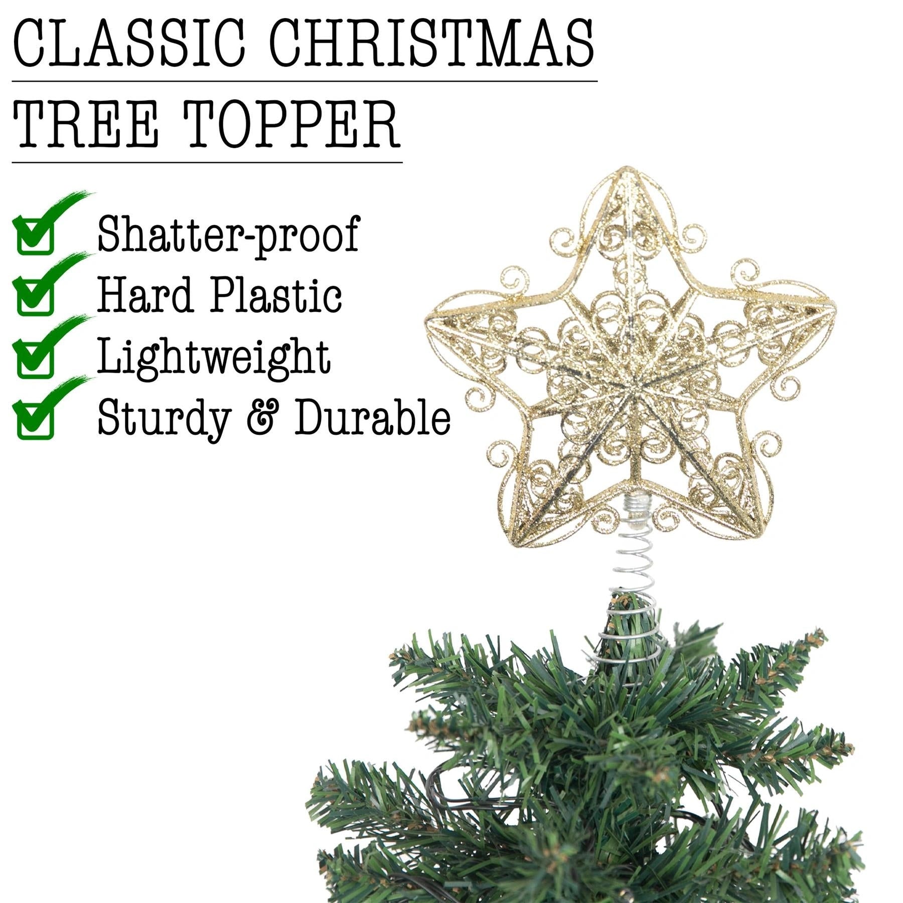 Christmas Star Tree Topper Gold Glitter Crown Xmas Tree Ornaments Decor 14.5cm