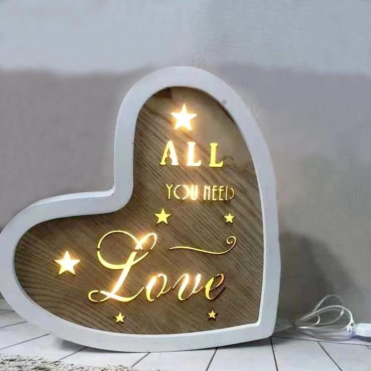 Christmas Wooden Pre-Lit Heart Frame Wall Window Hanging LED Xmas Decorations