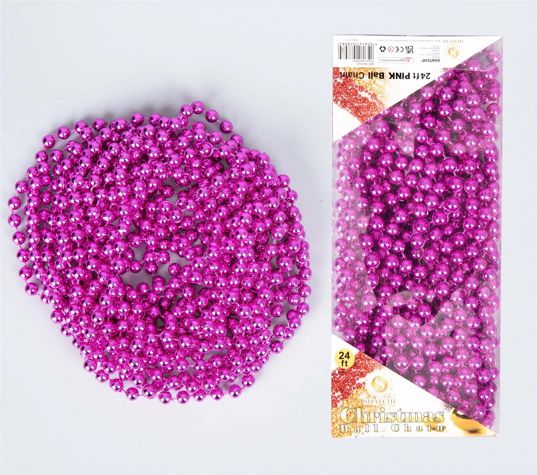 Shiny Pink Christmas Tree Bead Garland - 24ft DIY Decor for a Festive Home