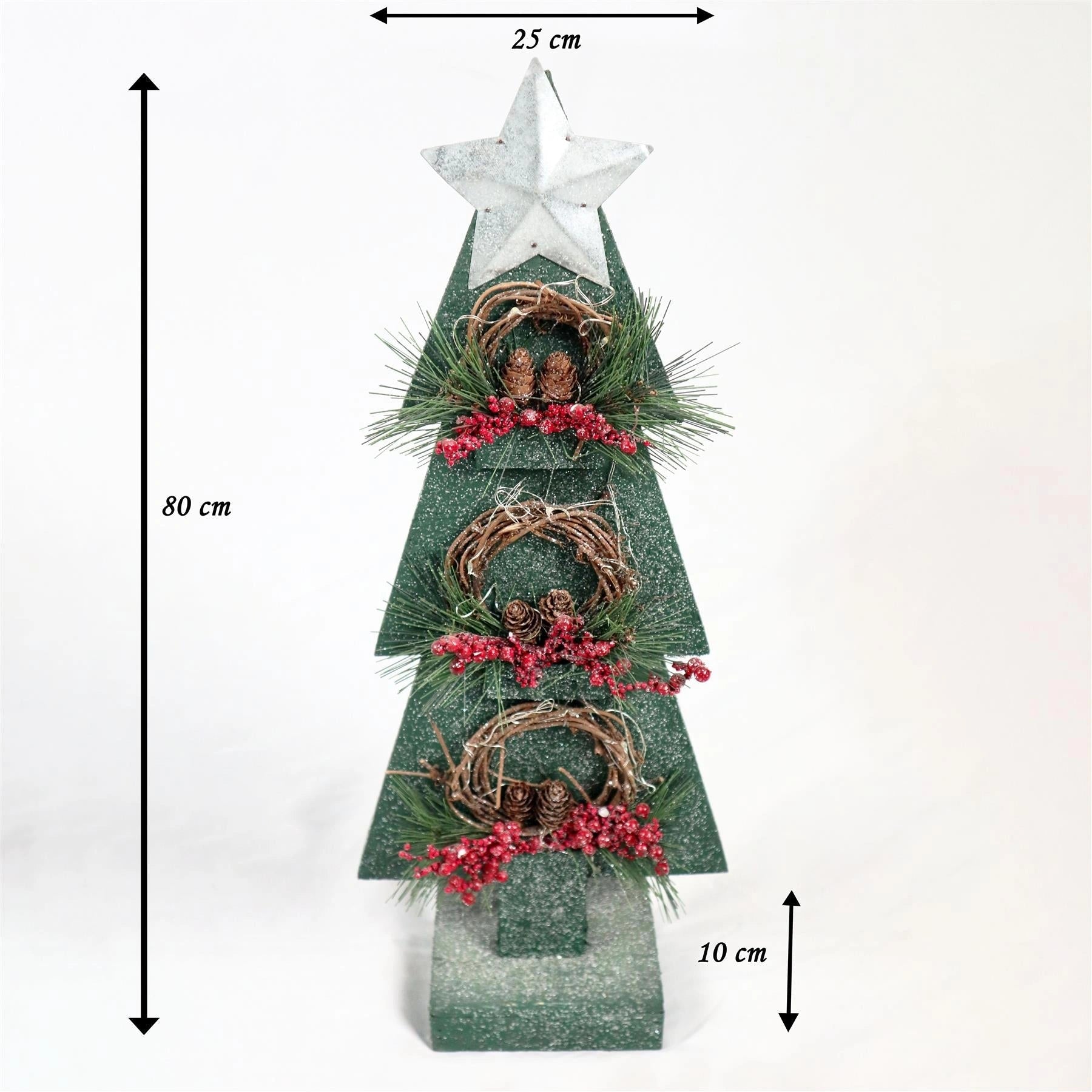 Christmas Home Table Decoration Battery Operated Green Wooden Tree Ornament Xmas