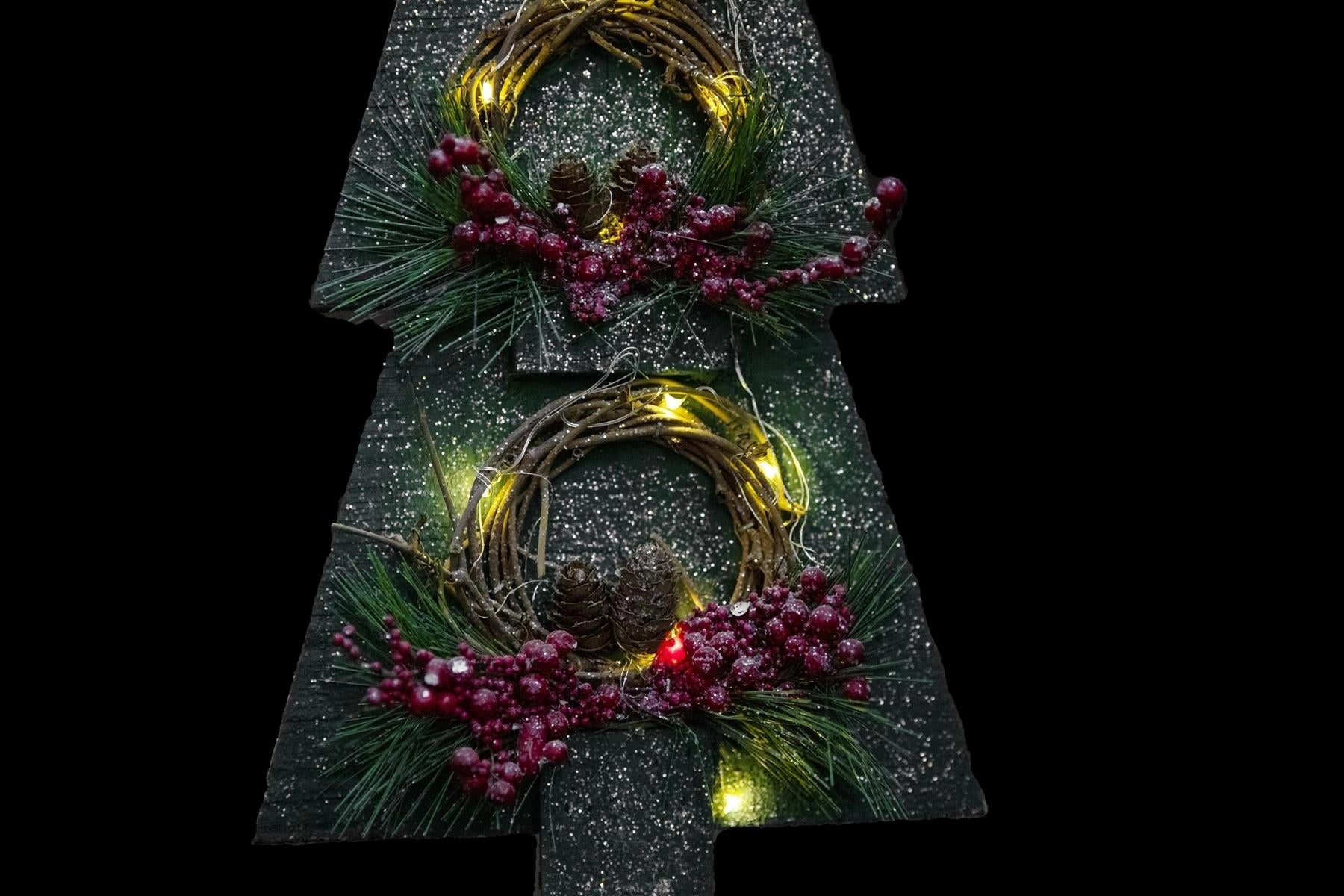 Christmas Home Table Decoration Battery Operated Green Wooden Tree Ornament Xmas