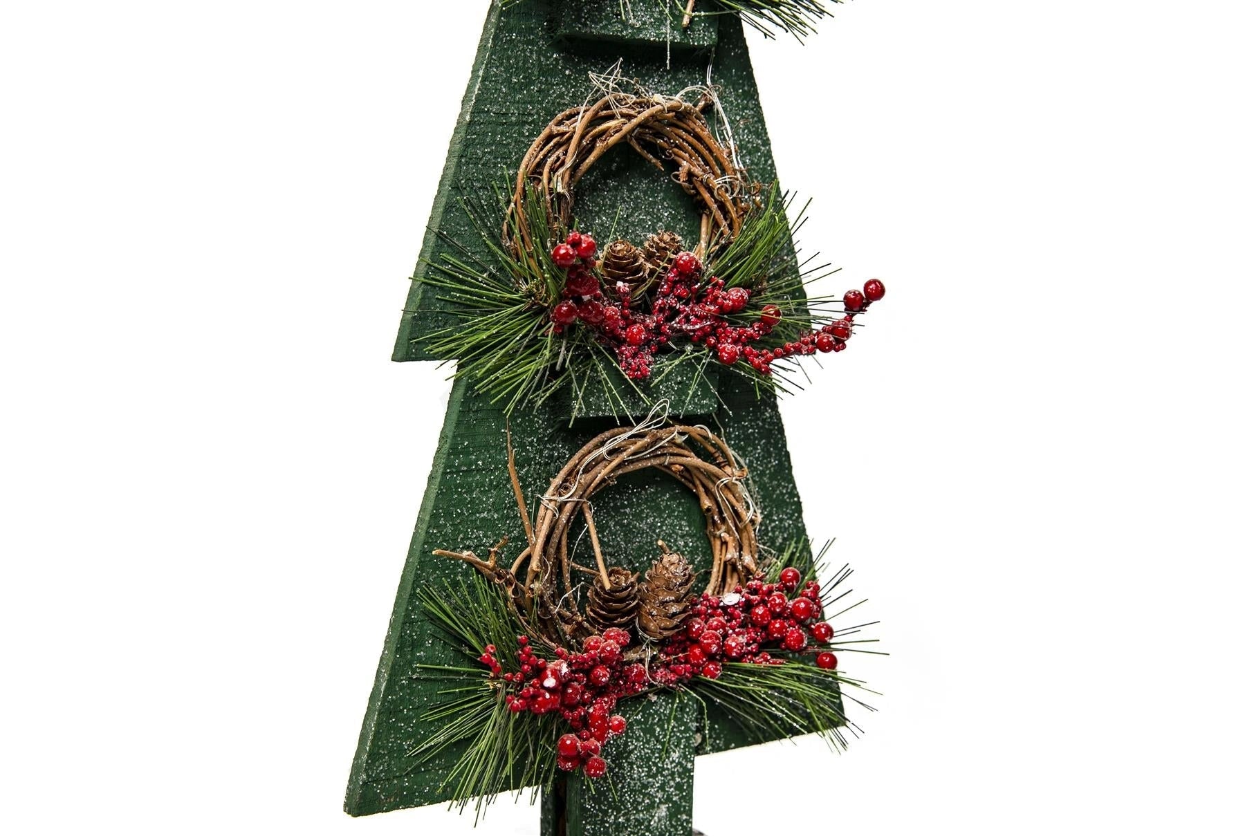 Christmas Home Table Decoration Battery Operated Green Wooden Tree Ornament Xmas