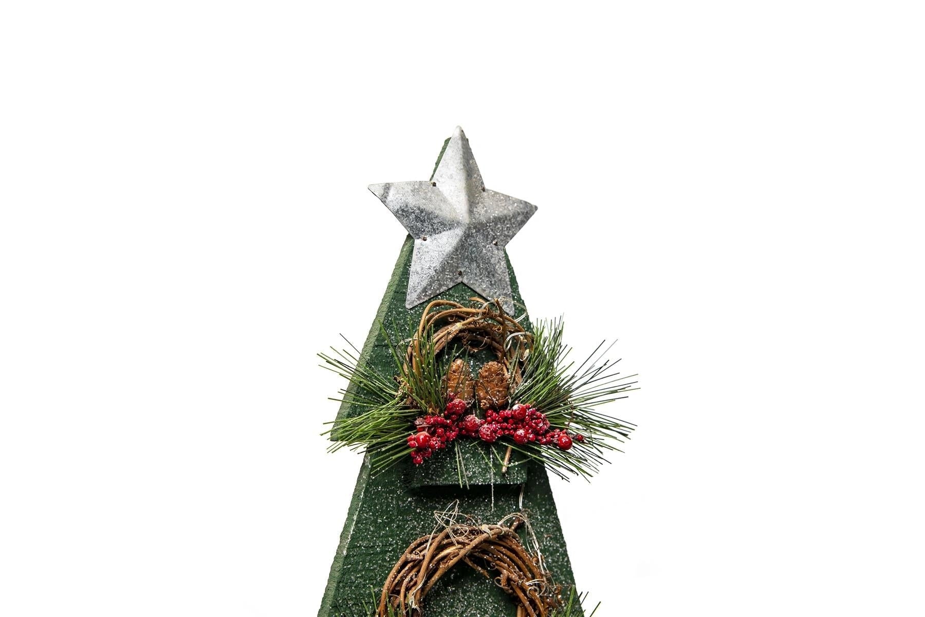 Christmas Home Table Decoration Battery Operated Green Wooden Tree Ornament Xmas