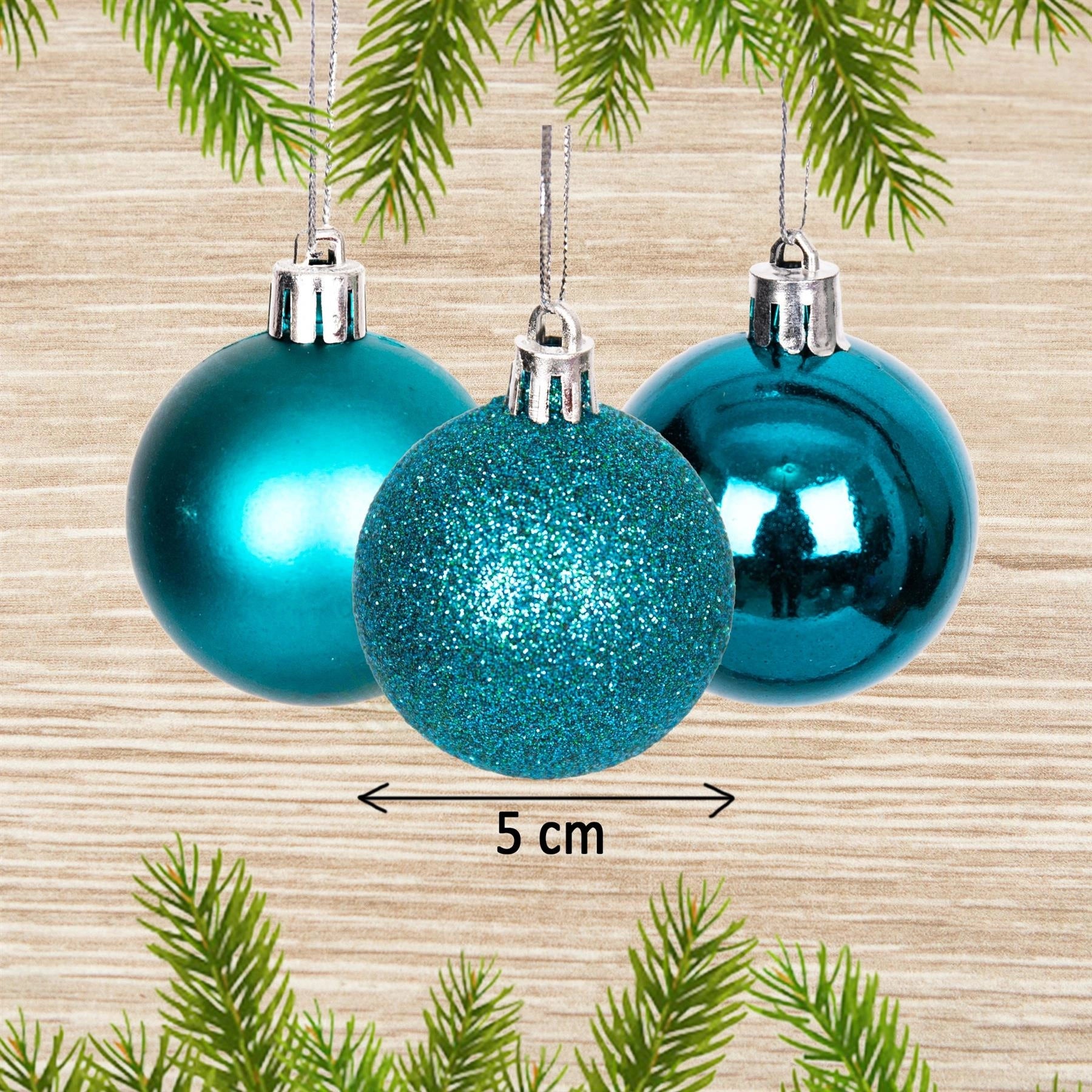 18 Teal Blue Christmas Baubles Shatterproof Matte Shiny 5cm - Festive Decor Set