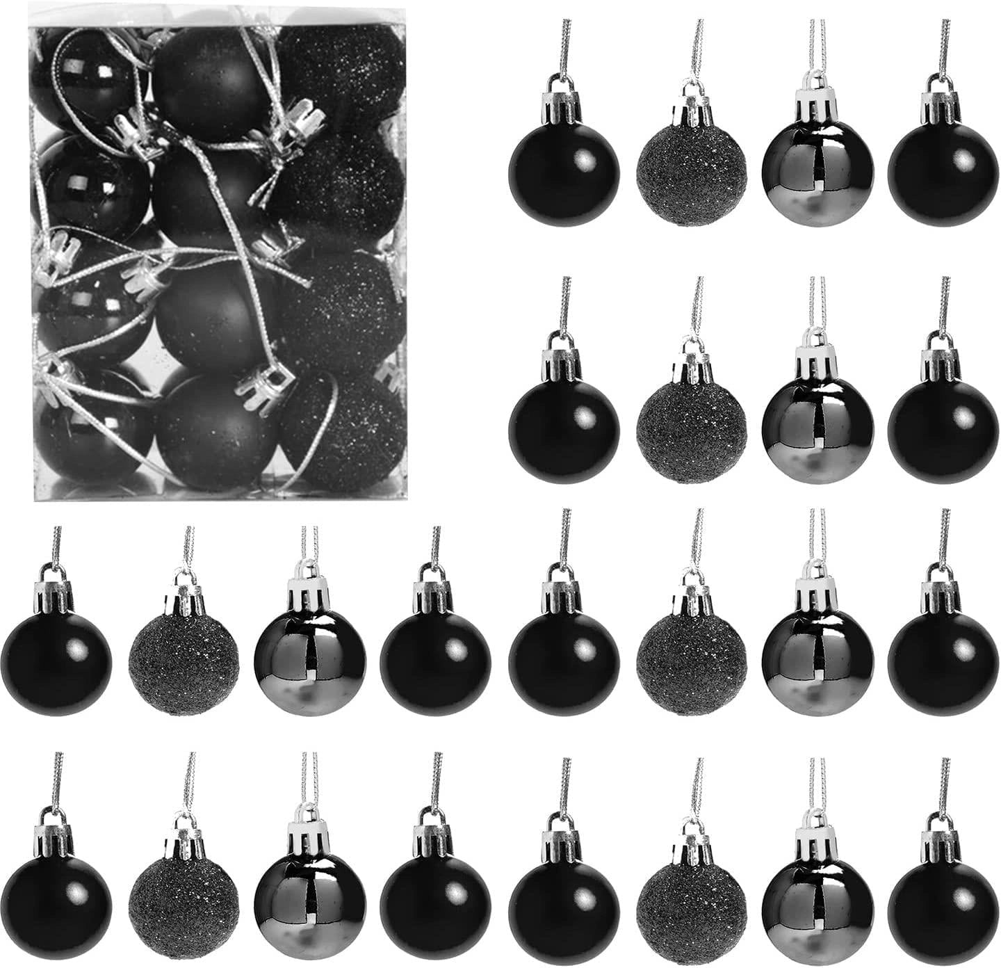 24pcs Christmas Baubles Tree Ornaments Black Balls Xmas Hanging Decorations 30mm