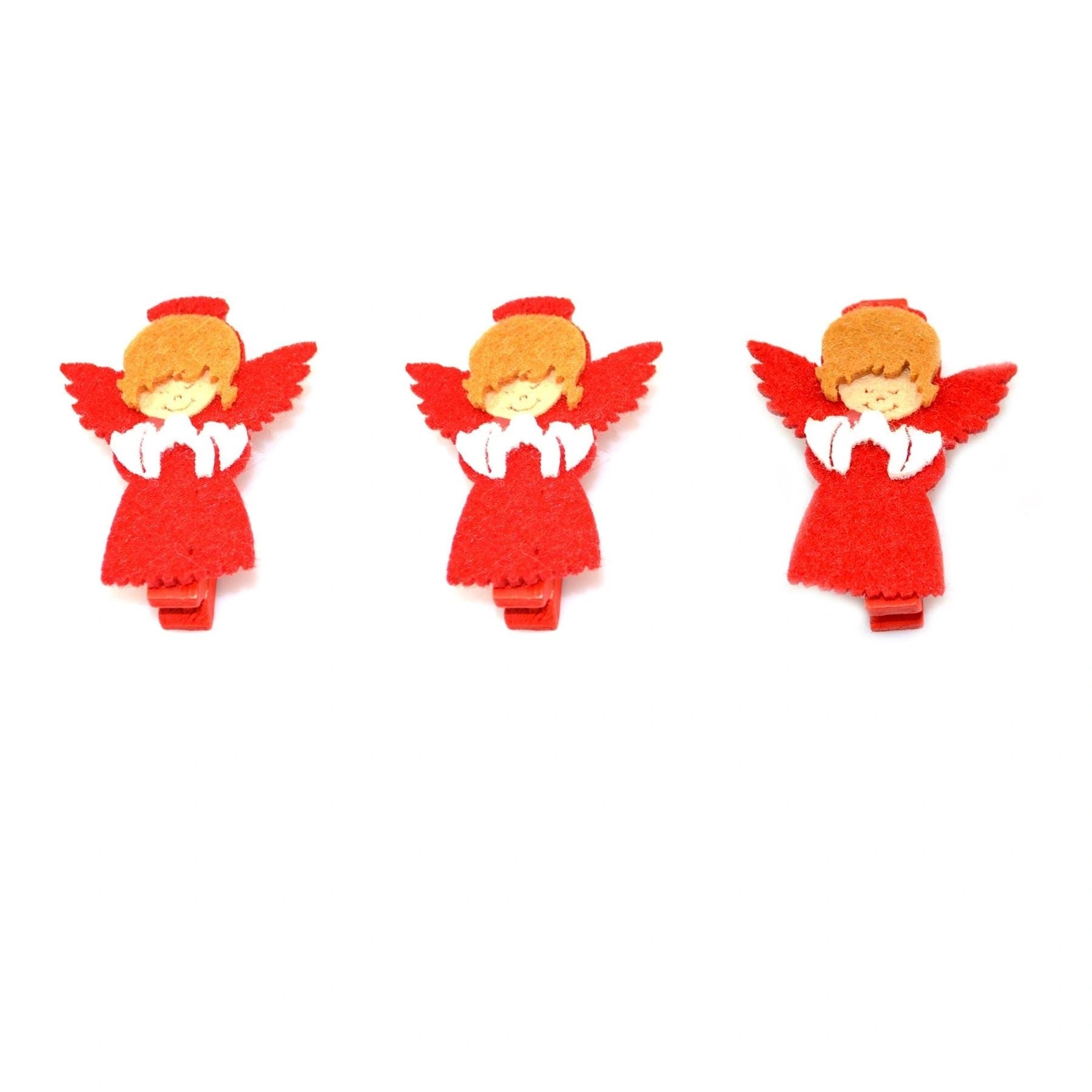 3 X Christmas Wooden Red Mini Angel Peg Clips Hanging Christmas Decorations