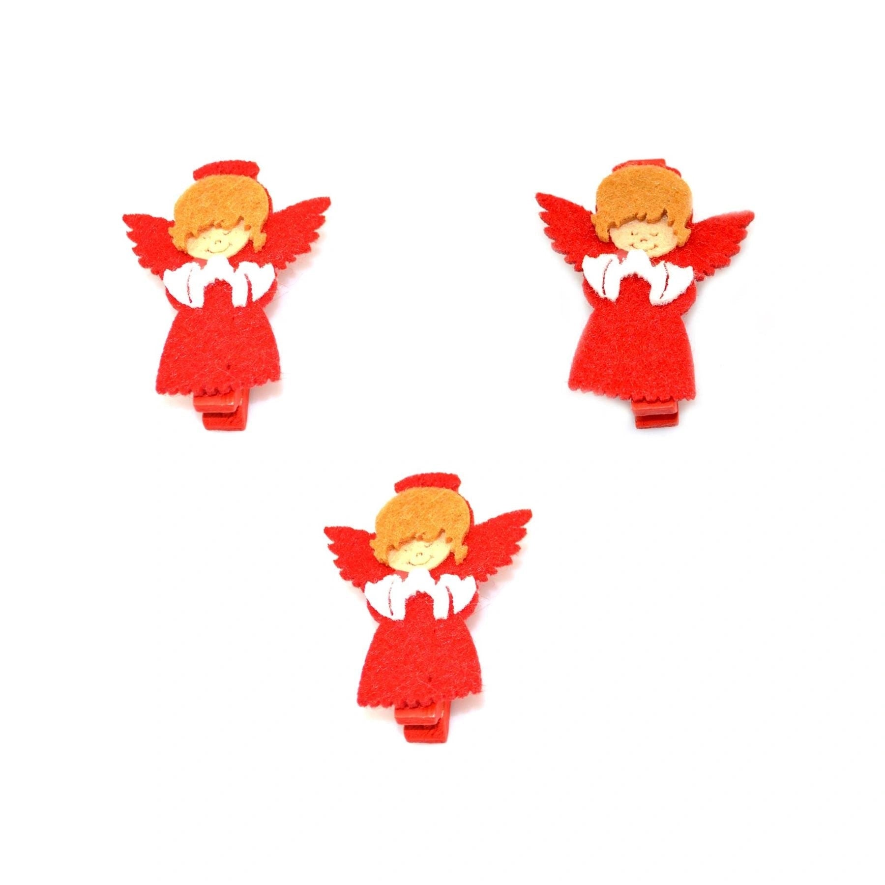3 X Christmas Wooden Red Mini Angel Peg Clips Hanging Christmas Decorations