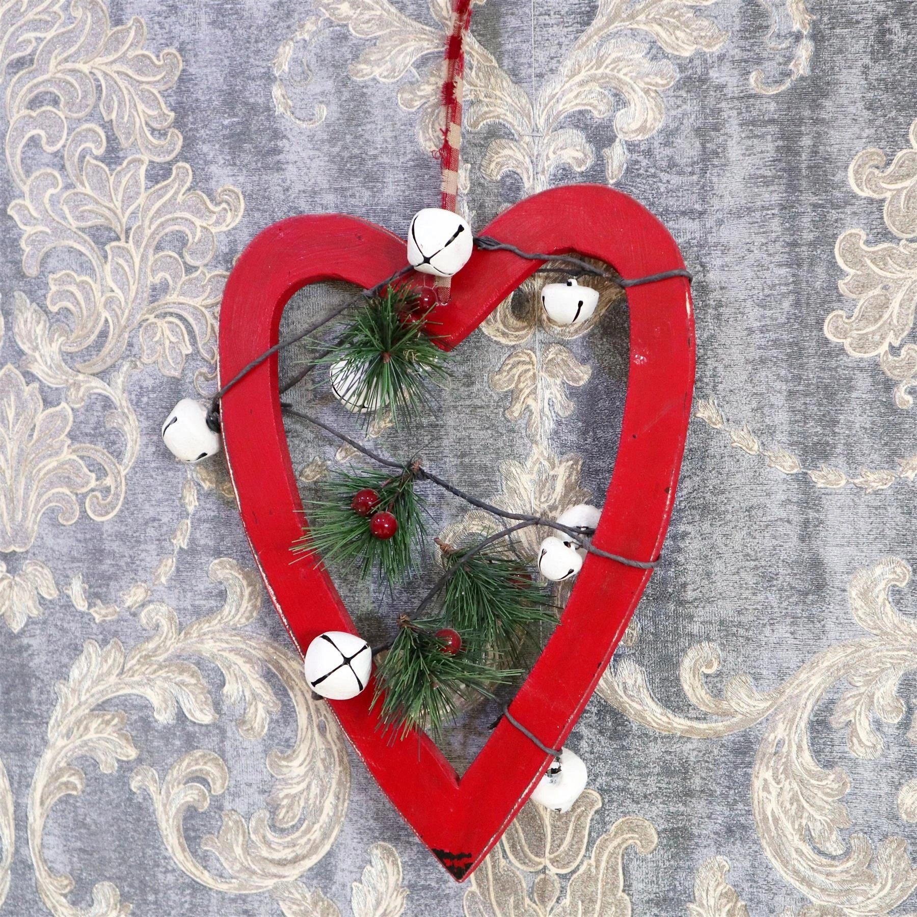 Wooden Small Red Heart Christmas Wall Decorations Home Xmas Party Home Showpiece