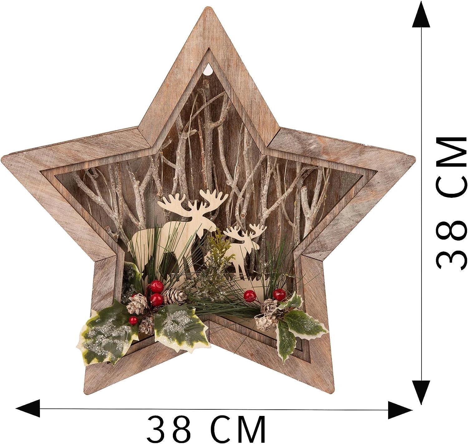 Wooden Reindeer Scene LED Christmas Tabletop Star Frame 38cm B/O Xmas Home Decor
