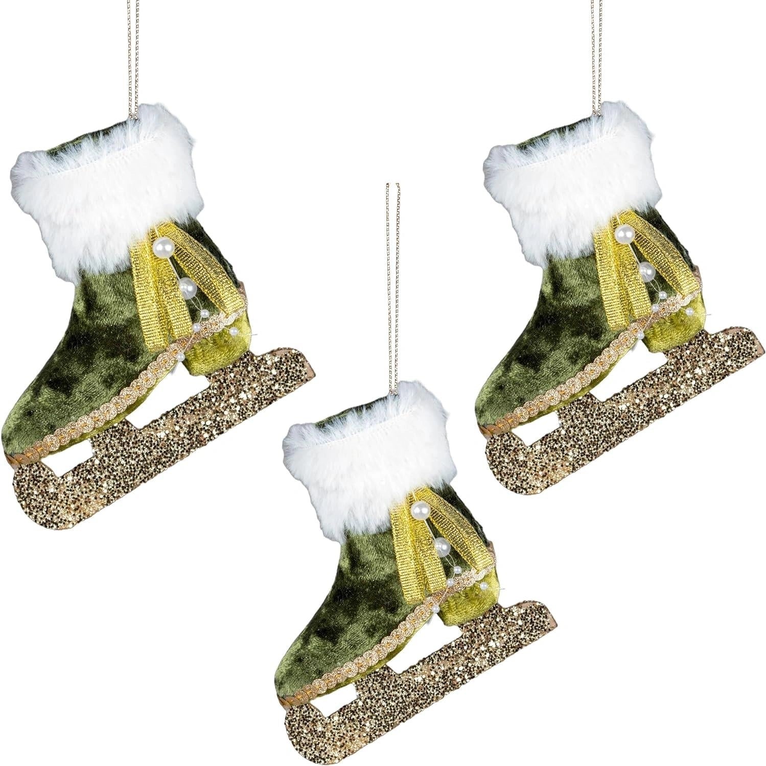 Ice Skate Green 11X12Cm - 3Pcs Christmas Hanging Decorations