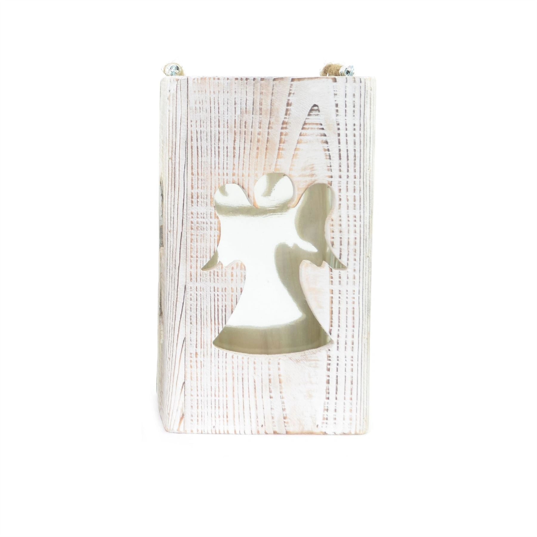 Large Wooden Candle Jar 26Cm Height Angel Carved With Glass Jar Christmas Lighting Decorations