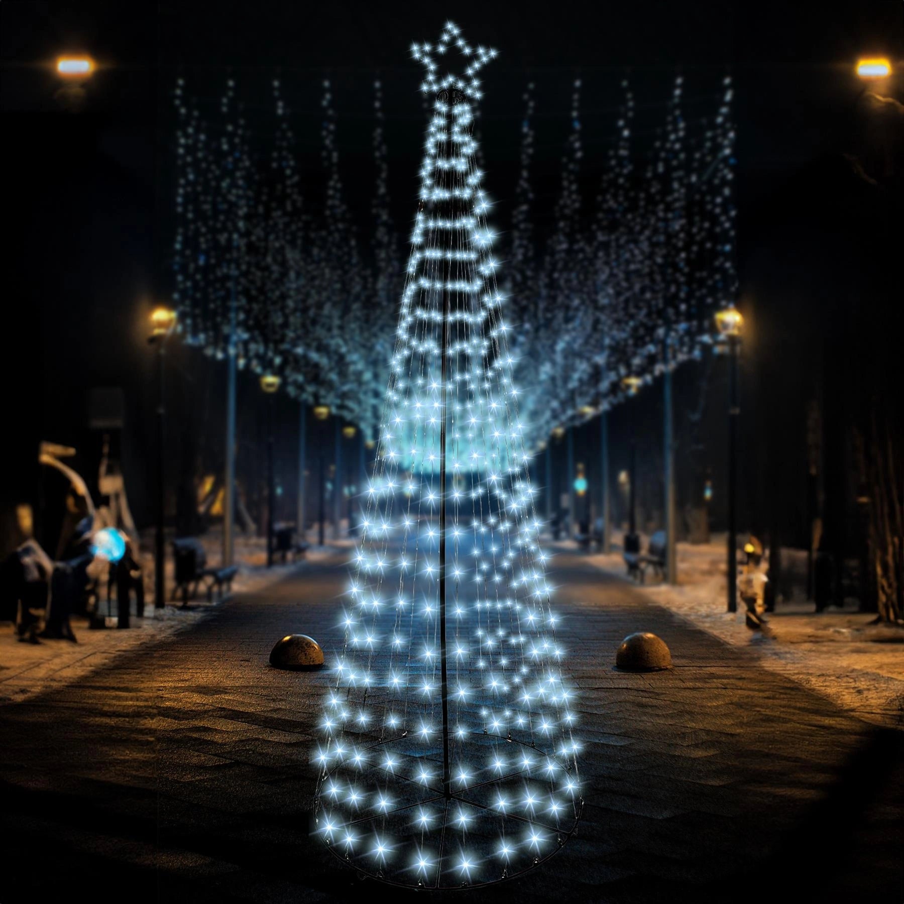 Christmas Cone Tree Maypole Star Topper Multifunction LED Lights Xmas Decor 7FT