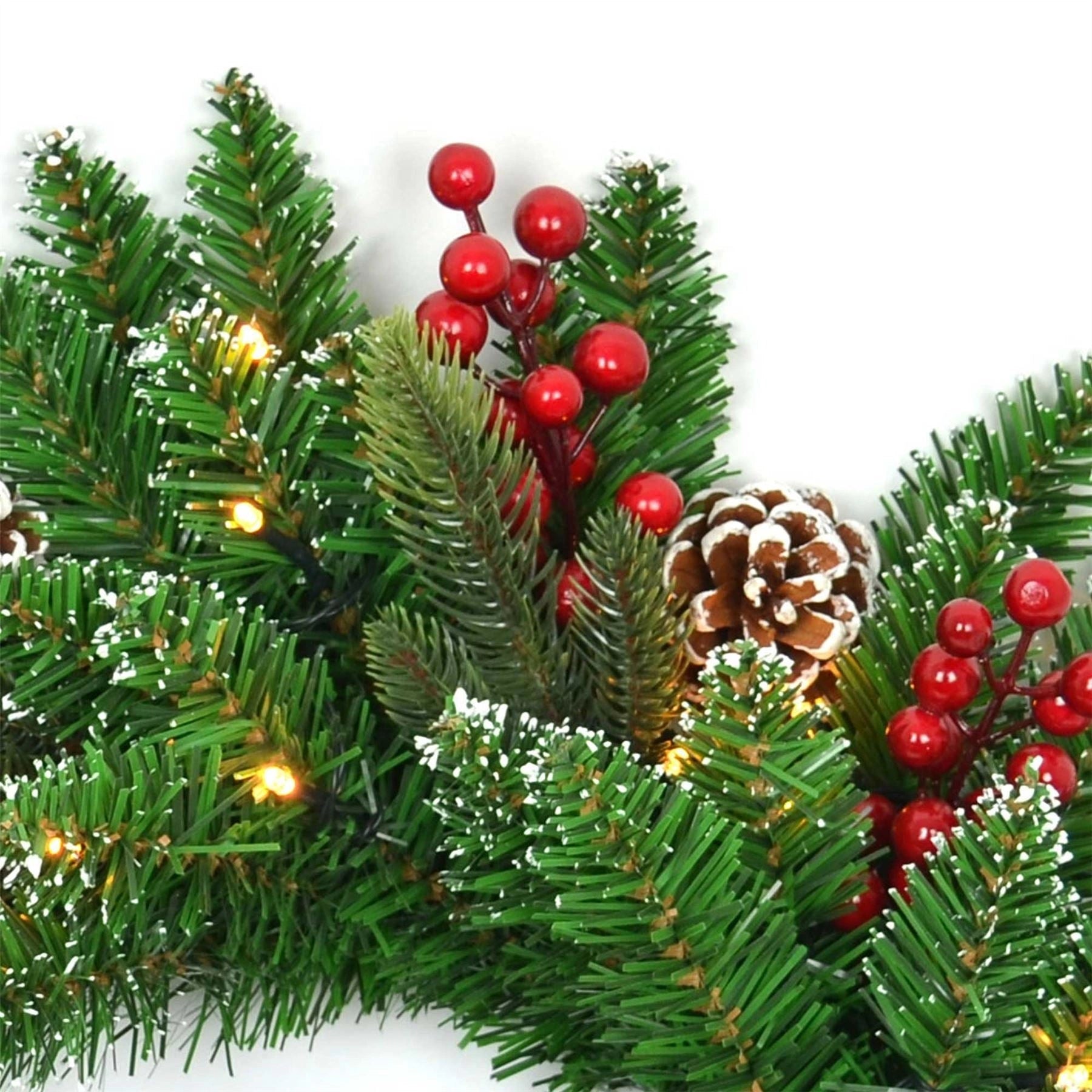 Pre Lit Christmas Wreath Artificial Berry Frosted Pine Cone Wall Door XMAS Decor