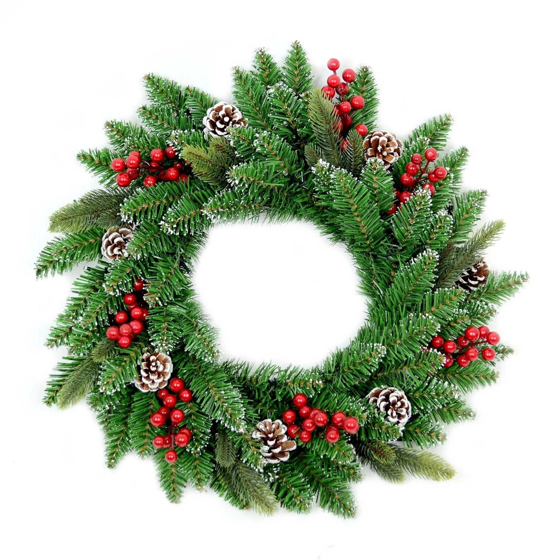 Pre Lit Christmas Wreath Artificial Berry Frosted Pine Cone Wall Door XMAS Decor