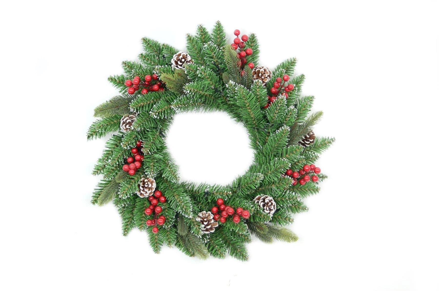 Pre Lit Christmas Wreath Artificial Berry Frosted Pine Cone Wall Door XMAS Decor