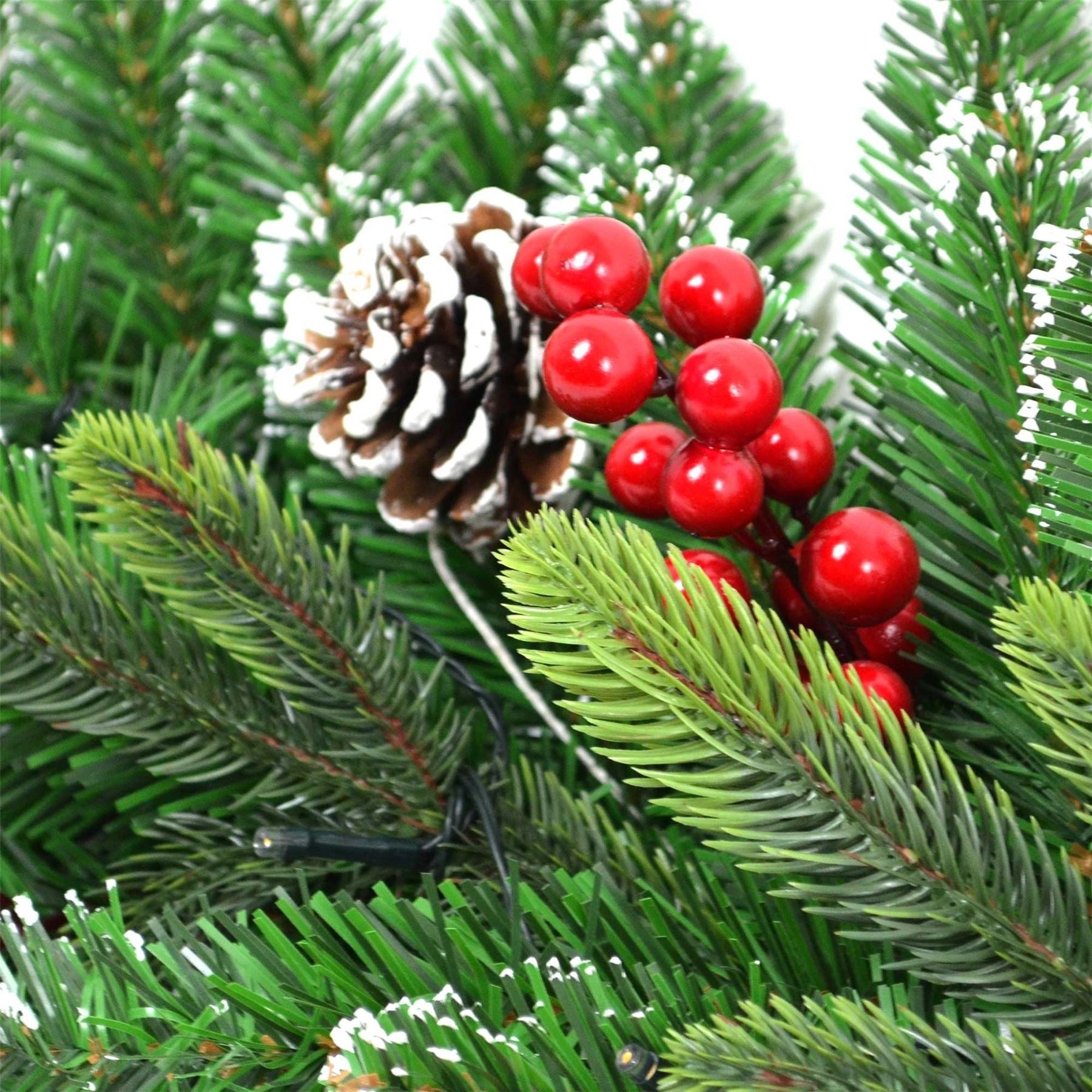 Pre Lit Christmas Wreath Artificial Berry Frosted Pine Cone Wall Door XMAS Decor