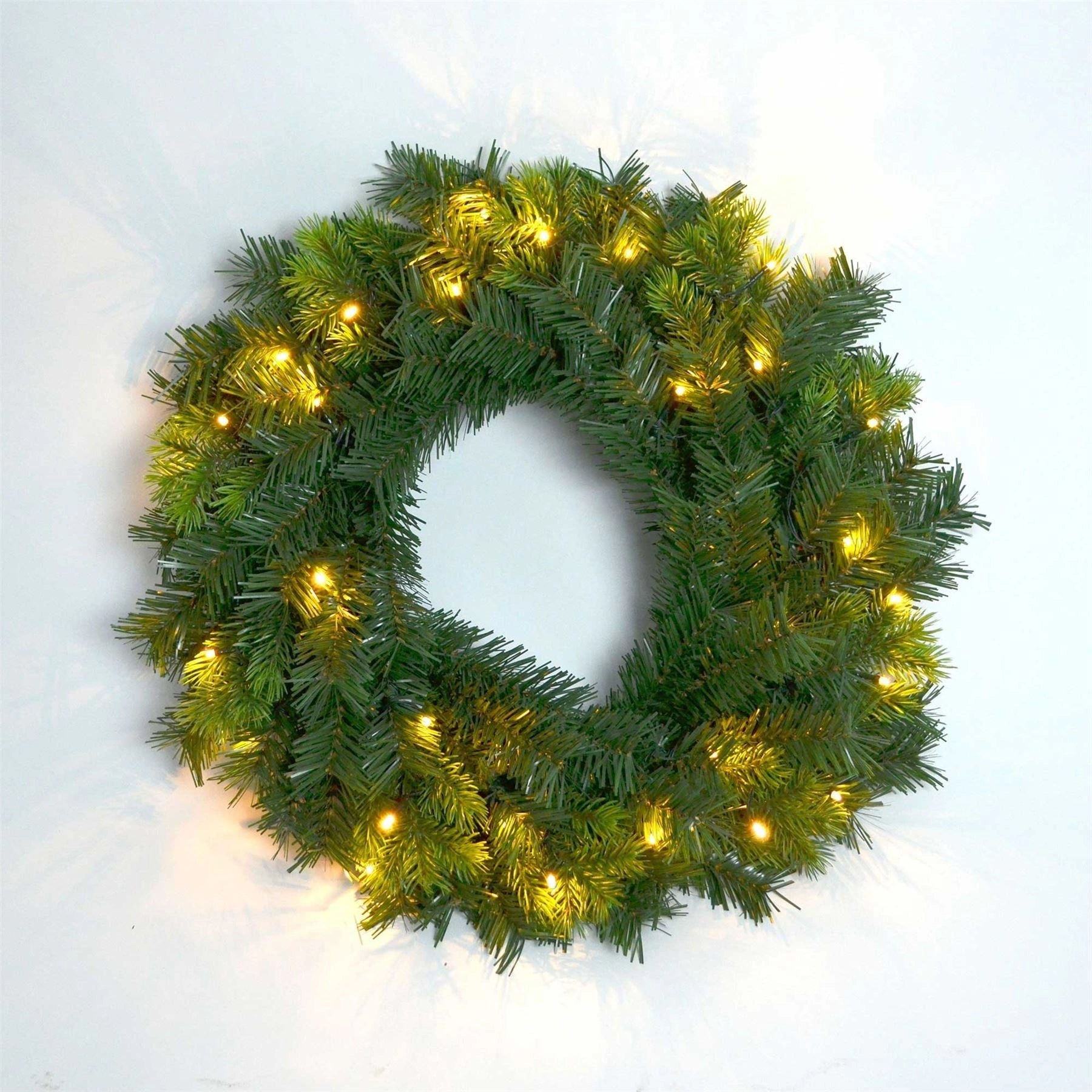 Pre Lit Christmas Wreath Green Artificial Bushy Pines Wall Door XMAS Home Decor