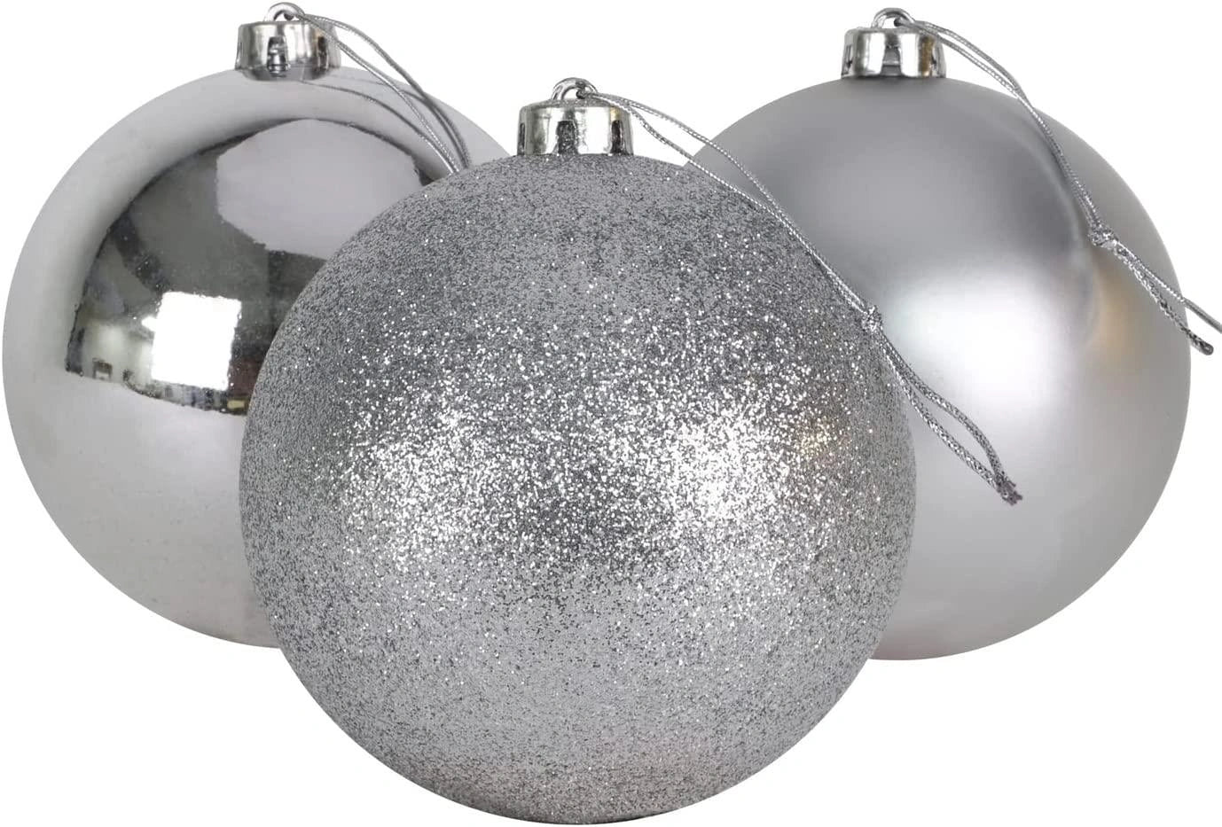 6X Christmas Baubles Tree Ornaments Silver Balls Hanging Xmas Decorations 10cm