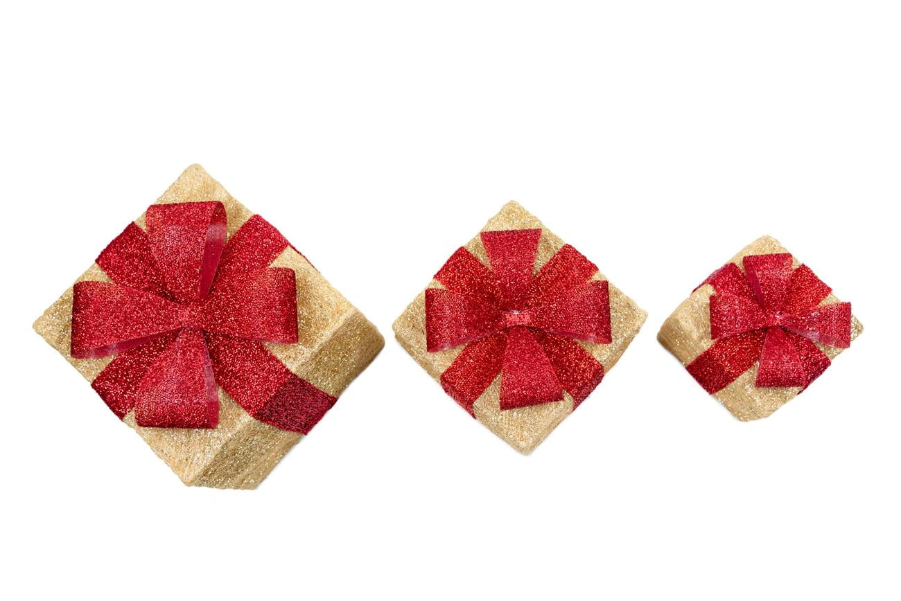 LED Christmas Parcel Light Up Gift Boxes Set Of 3 Xmas Indoor Festive Home Decor