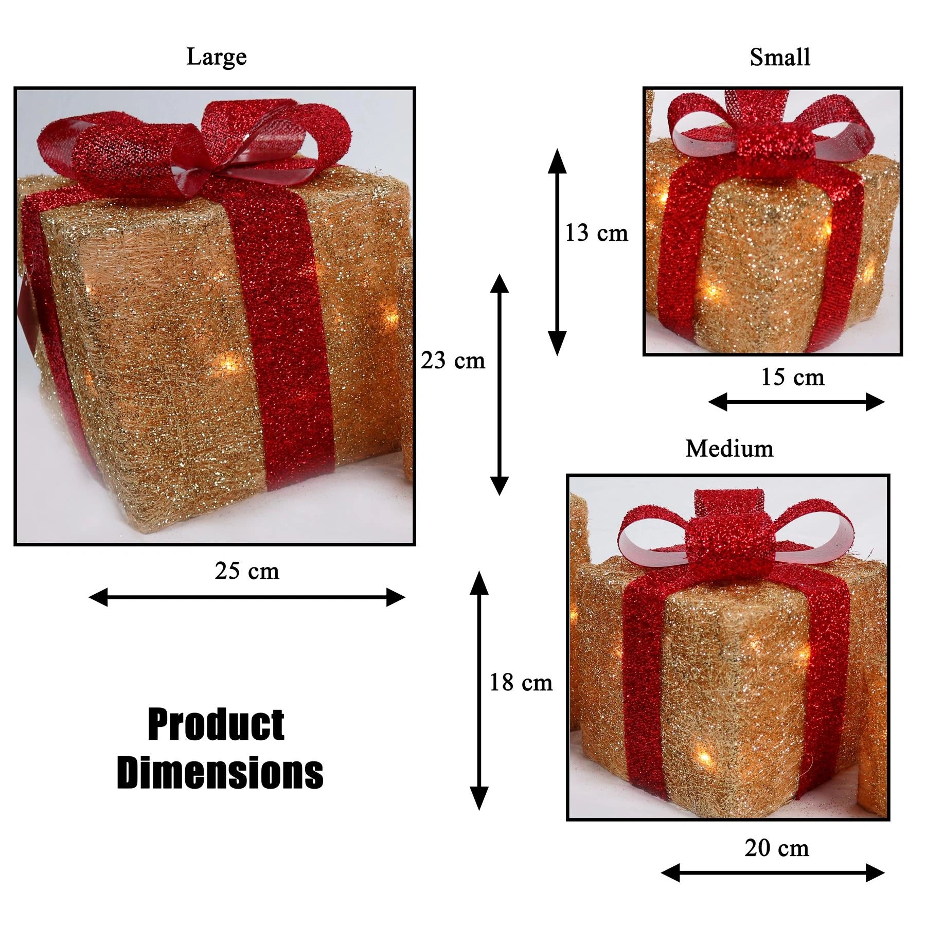 LED Christmas Parcel Light Up Gift Boxes Set Of 3 Xmas Indoor Festive Home Decor