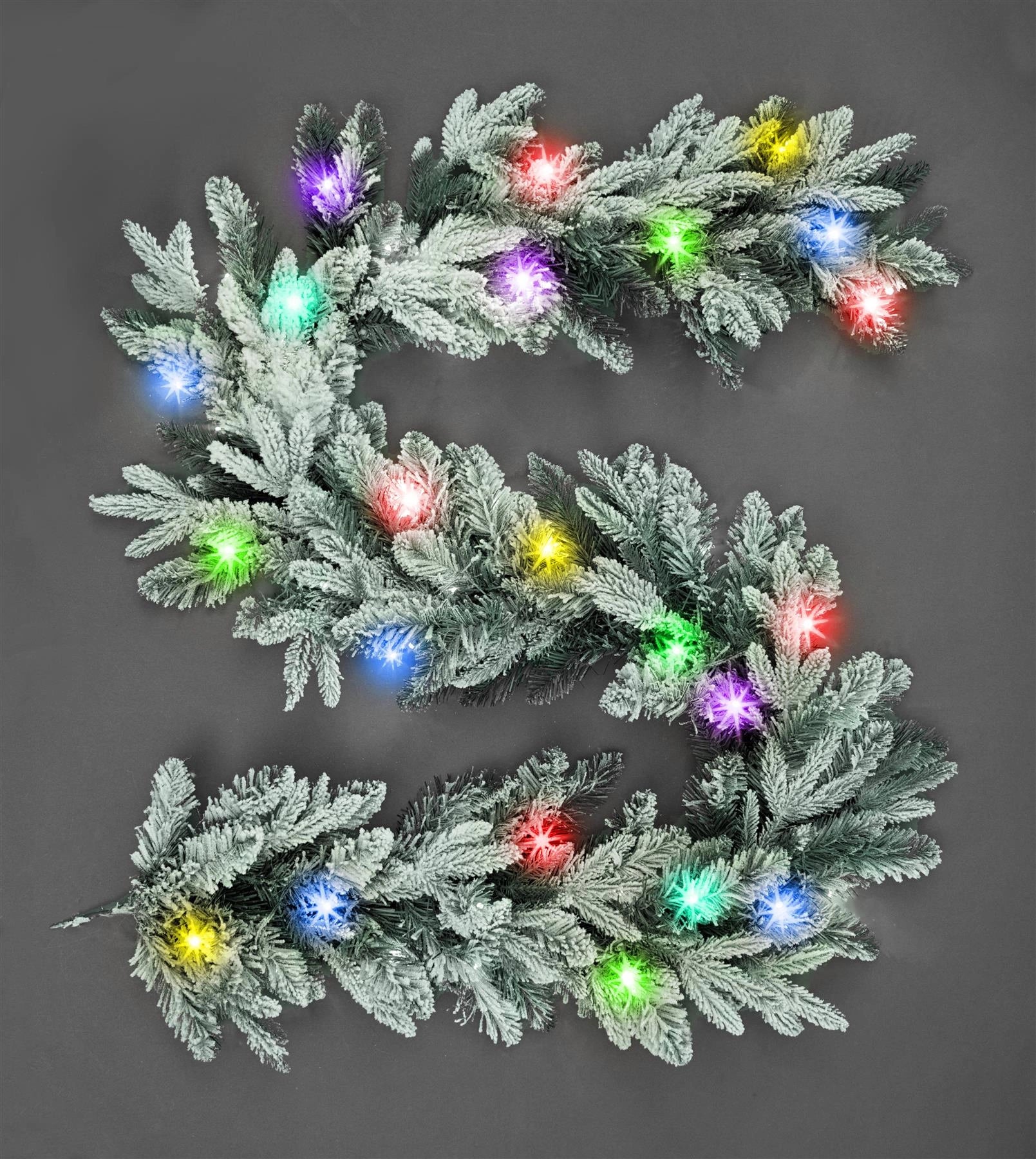 Pre-Lit Multicolour Leds Lapland Fir Snow Flocked Garland 2M
