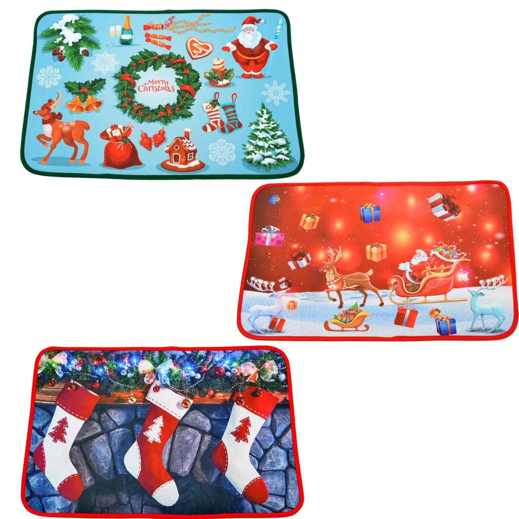 3 Assorted Santa Christmas Door Mats Xmas Decorations Home FLoor Rugs Garden