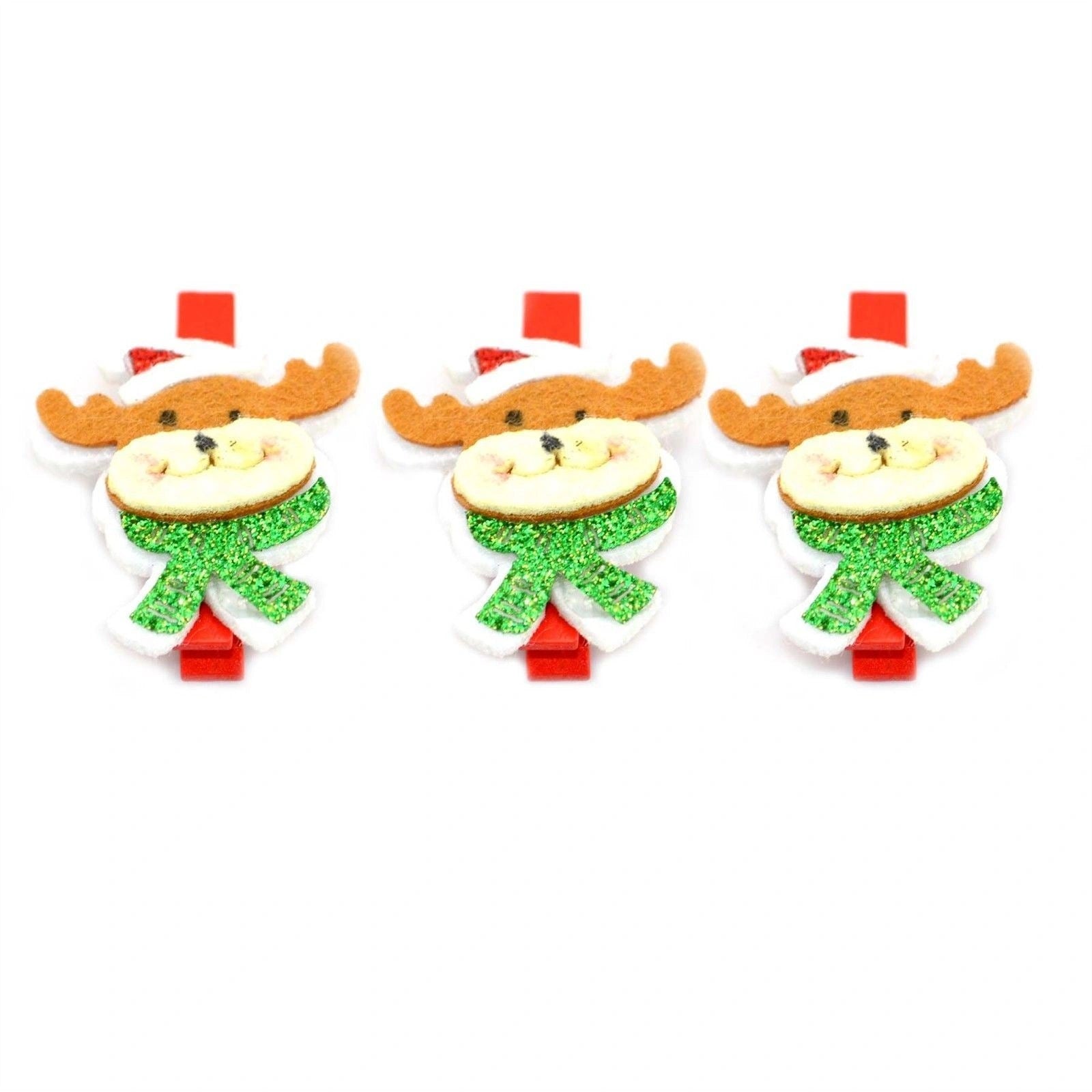 3Pcs Christmas Wooden Peg Mini Raindeer Design Shape Clips Colourful Christmas