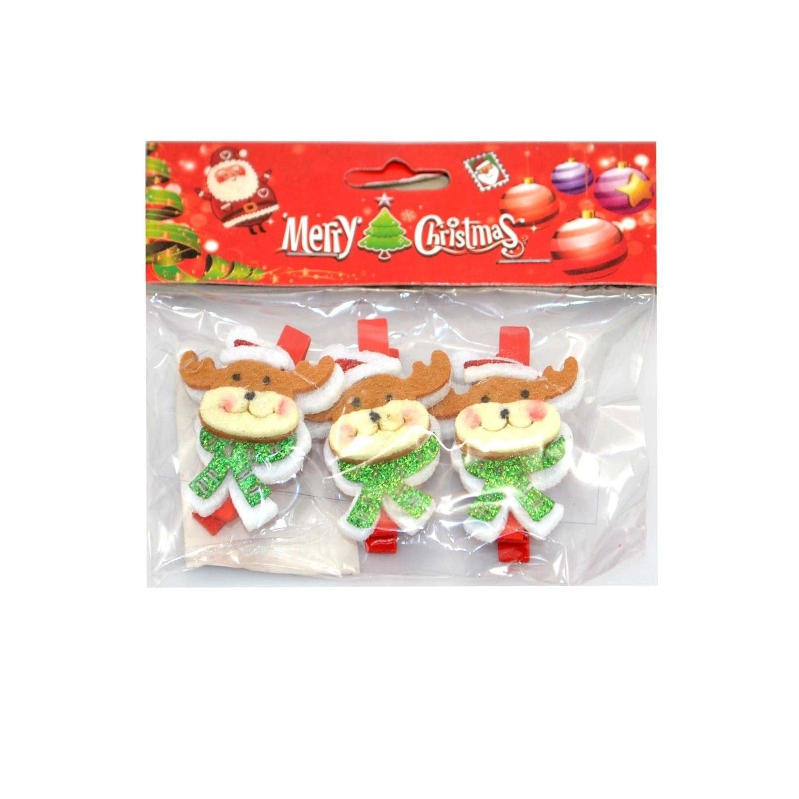 3Pcs Christmas Wooden Peg Mini Raindeer Design Shape Clips Colourful Christmas