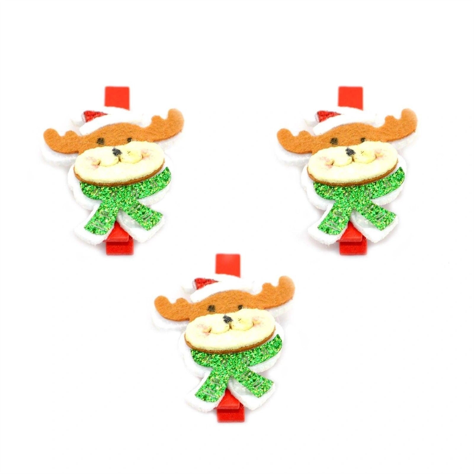 3Pcs Christmas Wooden Peg Mini Raindeer Design Shape Clips Colourful Christmas