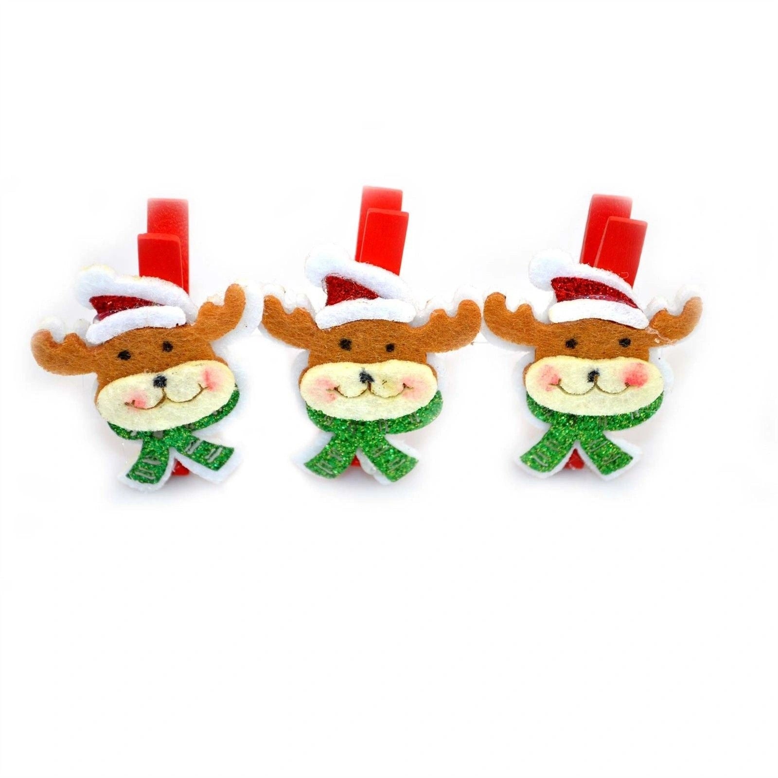 3Pcs Christmas Wooden Peg Mini Raindeer Design Shape Clips Colourful Christmas