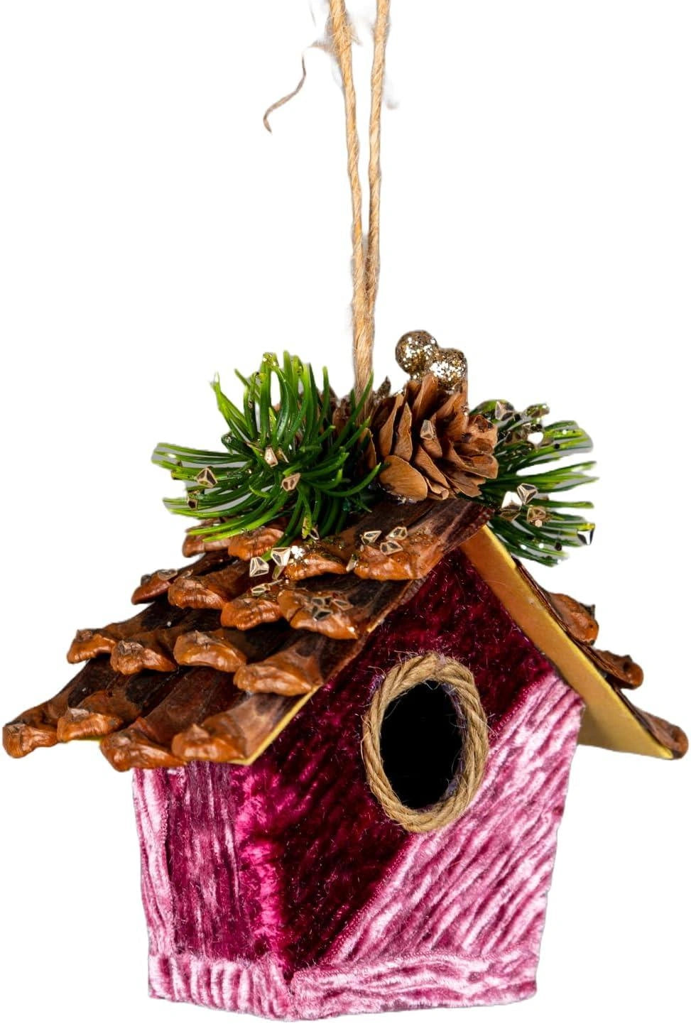 1X Christmas Hanging Ornaments Tree Pendants Birdhouse Pink 11cm Xmas Decoration