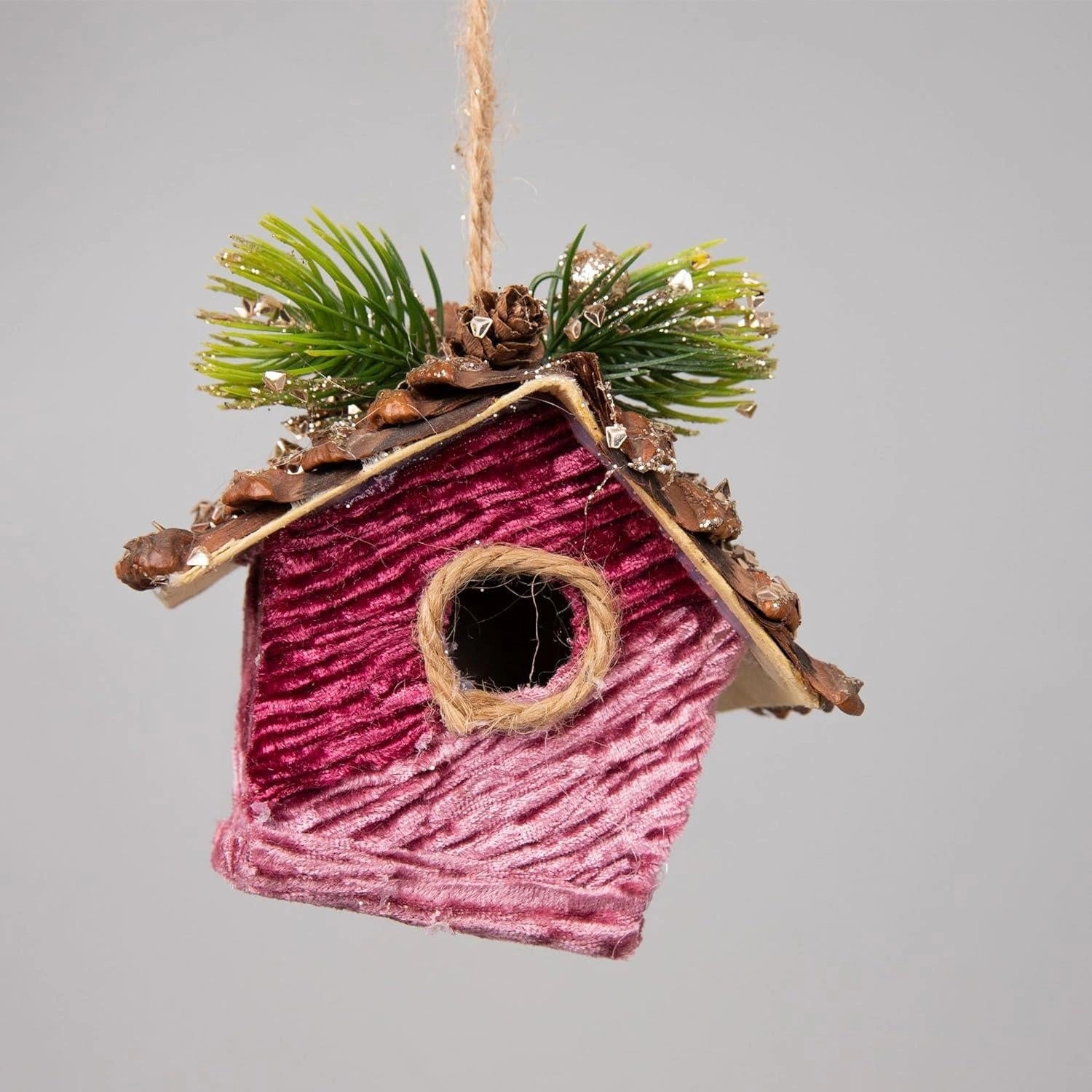 1X Christmas Hanging Ornaments Tree Pendants Birdhouse Pink 11cm Xmas Decoration
