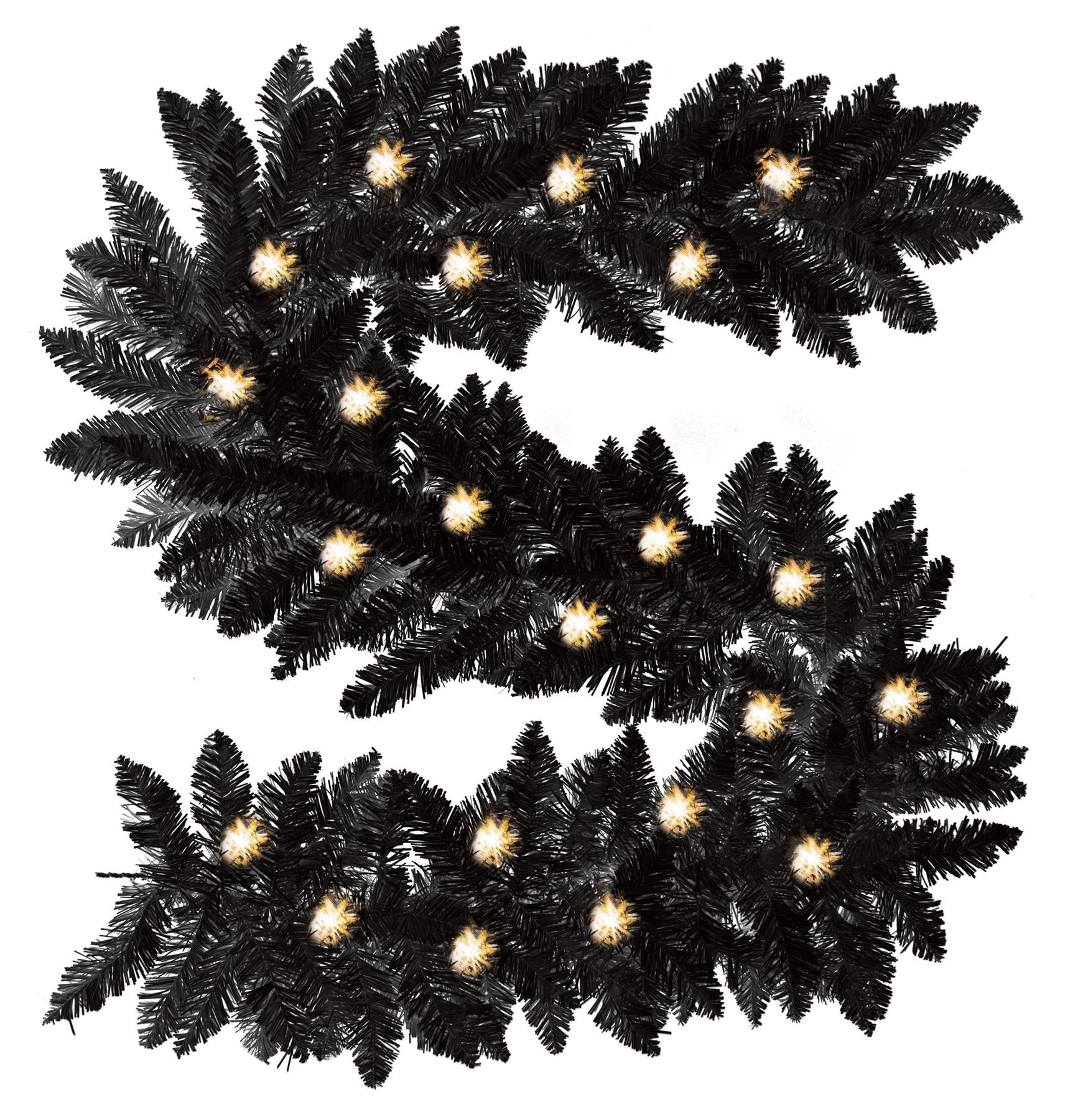 Black Christmas Garland Pre Lit Artificial Bushy Wall Door XMAS Home Decor 2M UK