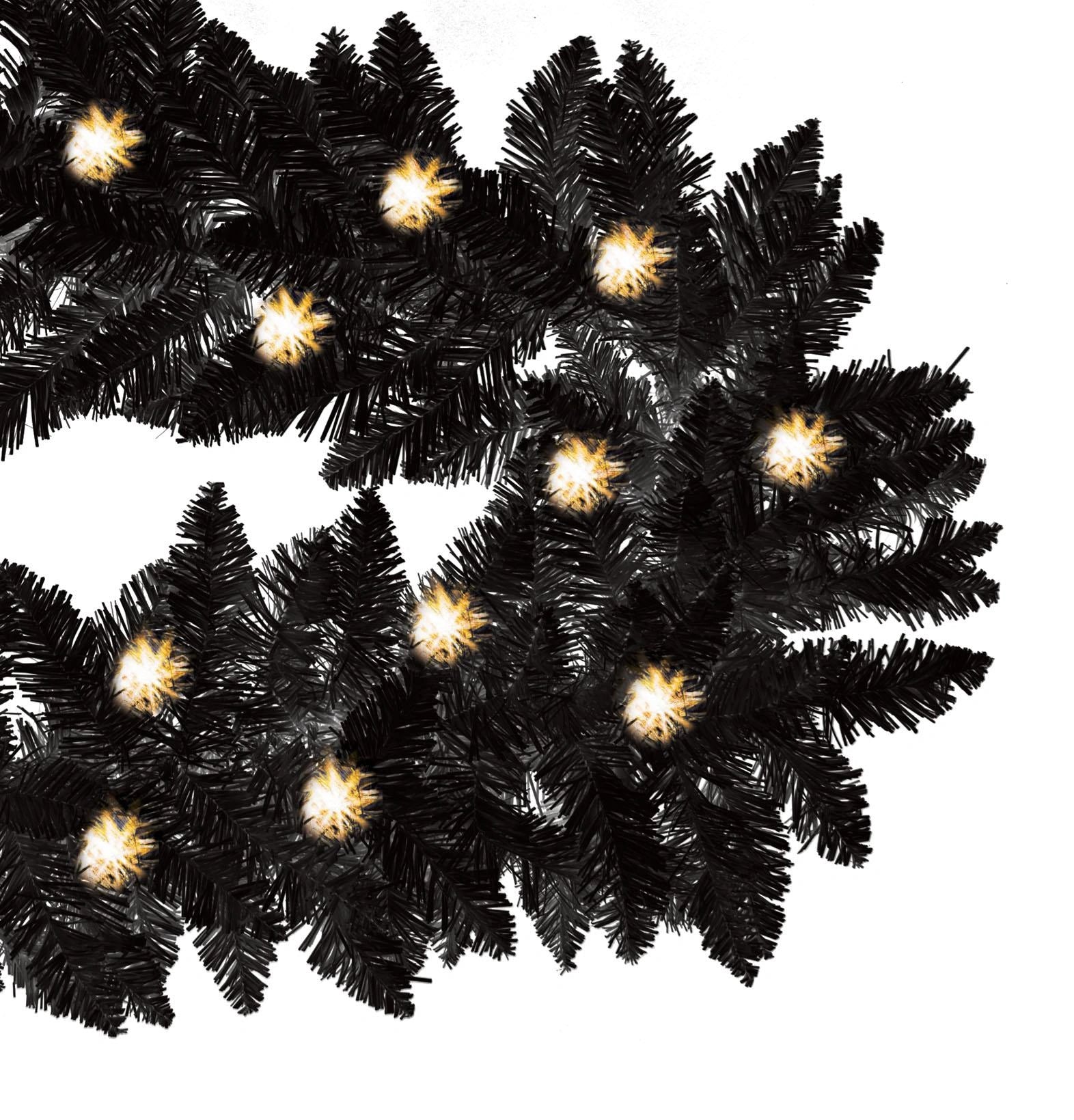 Black Christmas Garland Pre Lit Artificial Bushy Wall Door XMAS Home Decor 2M UK