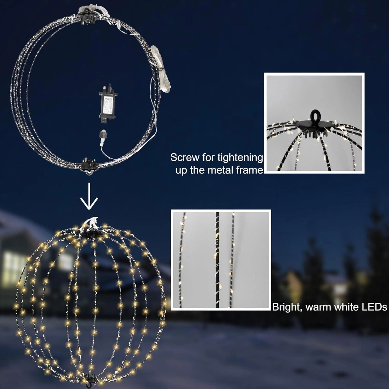 Christmas Fairy Lights 3D Ball 320 LED Multifunction 60cm Xmas Hanging Ornaments