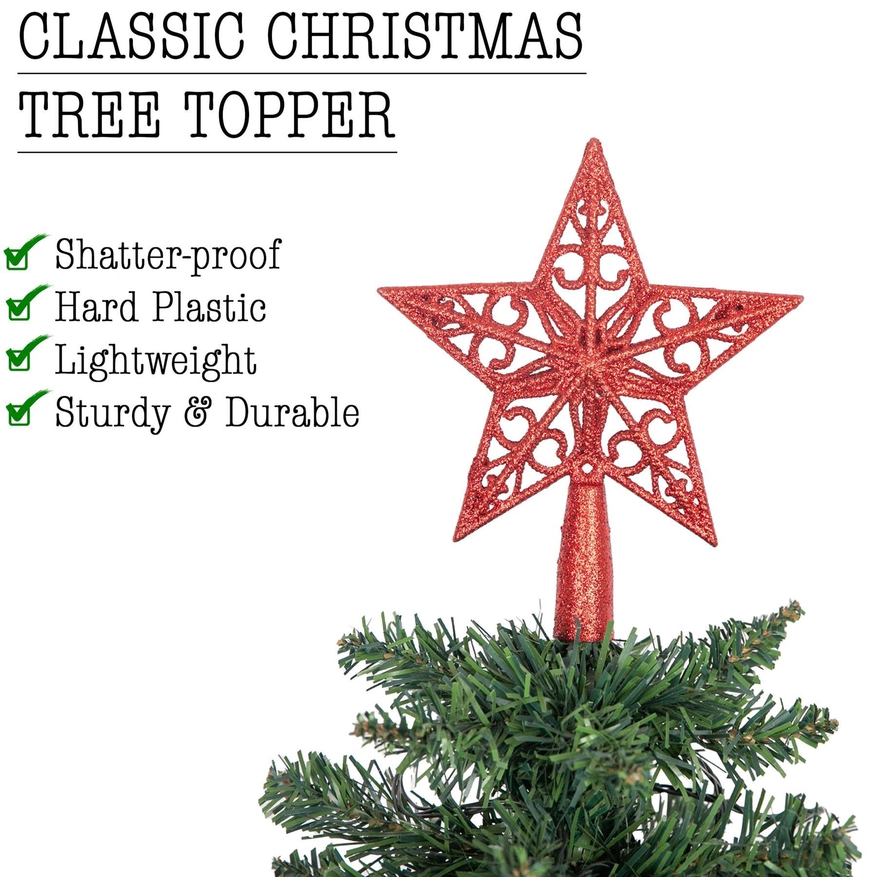 14.5cm Christmas Star Tree Topper Red Glitter Crown Xmas Tree Ornaments Decor