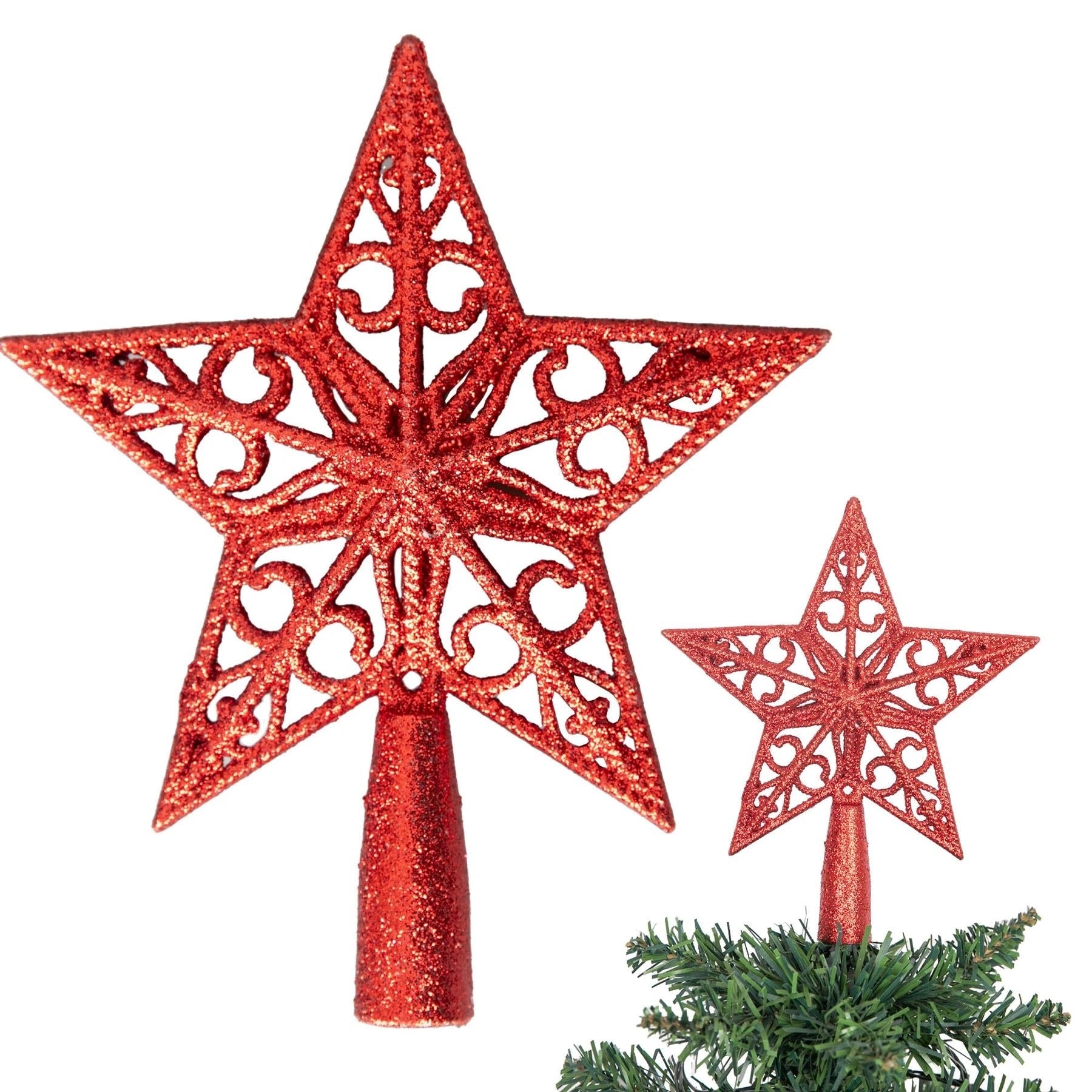 14.5cm Christmas Star Tree Topper Red Glitter Crown Xmas Tree Ornaments Decor