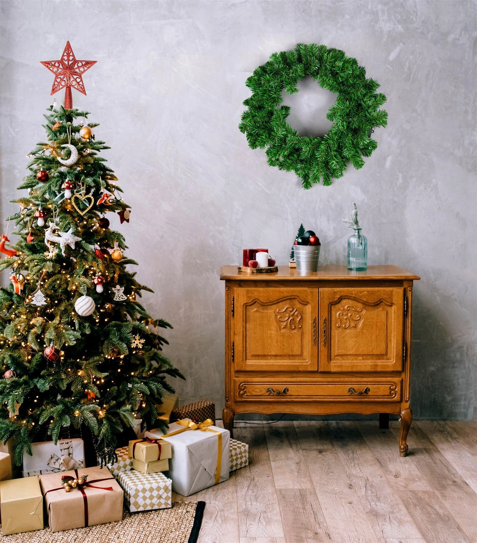 14.5cm Christmas Star Tree Topper Red Glitter Crown Xmas Tree Ornaments Decor