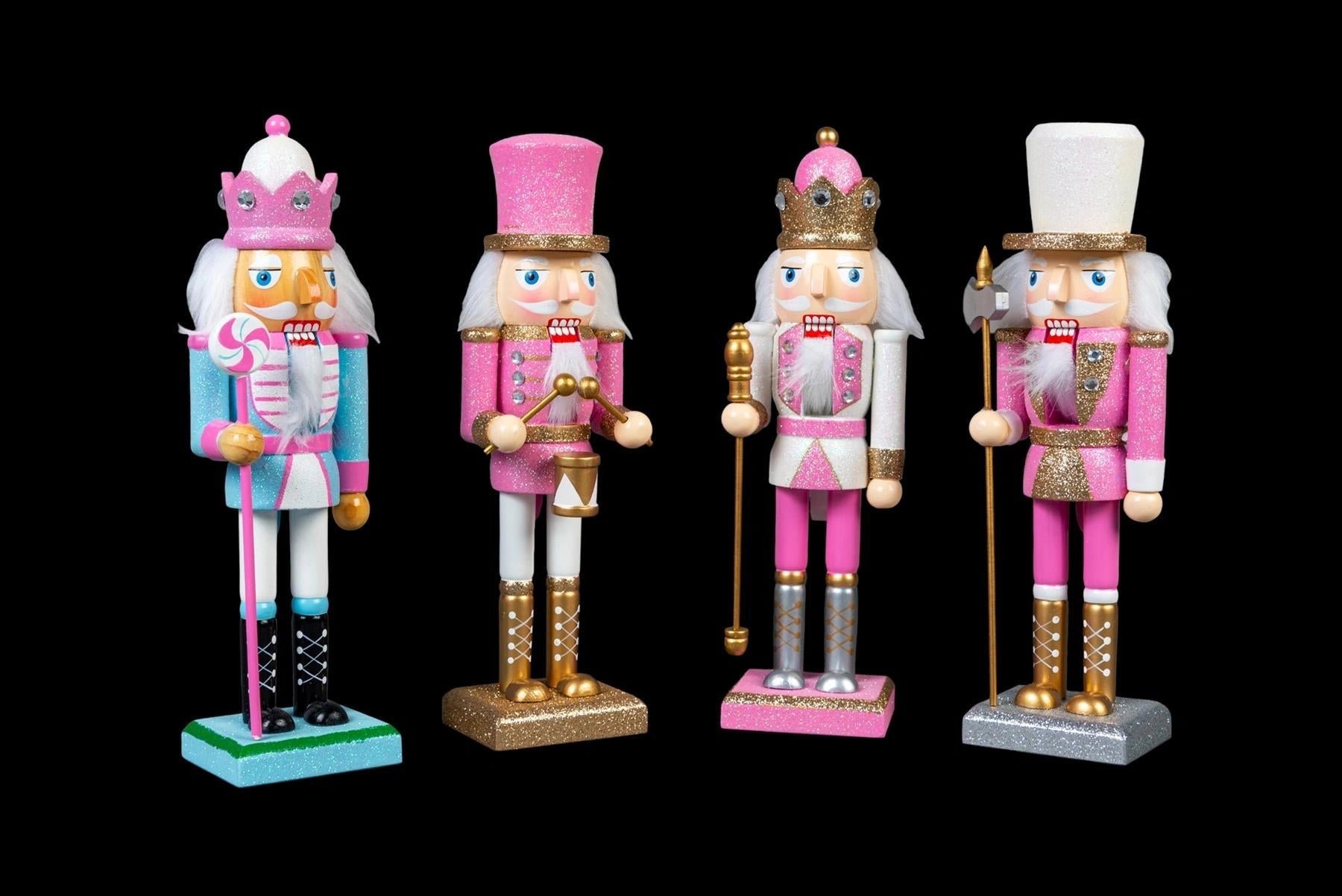 4pcs Pink Nutcrackers Christmas Wooden Ornaments Figurines 25cm Xmas Home Decor