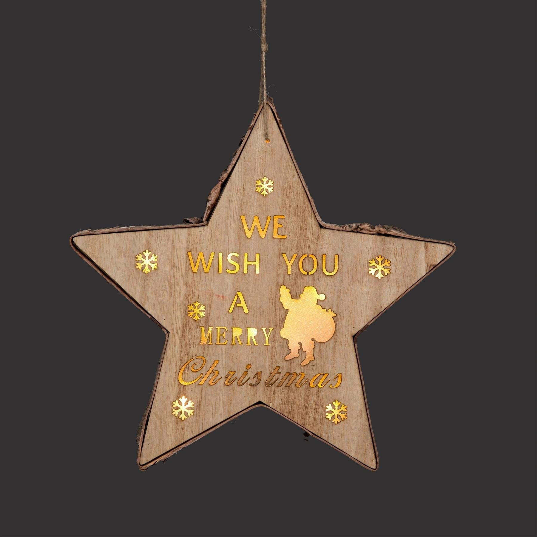 Led Wooden Christmas Hanging Decoration Battery Operated Star Shape
