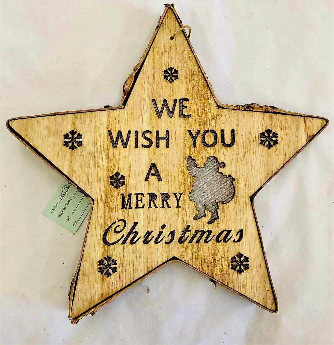 Led Wooden Christmas Hanging Decoration Battery Operated Star Shape