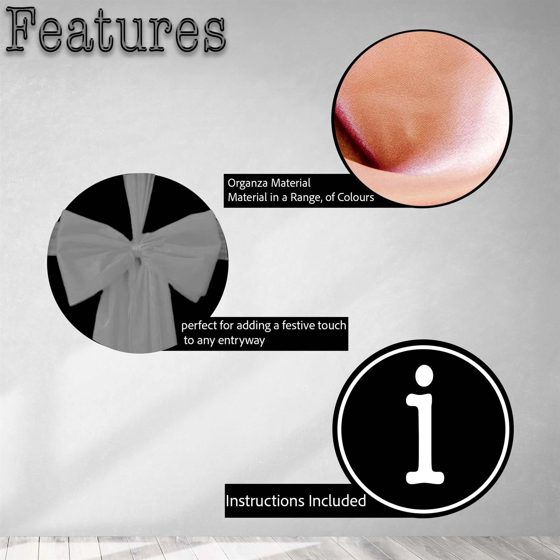 2PCS Giant Christmas Door Bow Silver Organza Wedding Festive Xmas Home Decor 9m