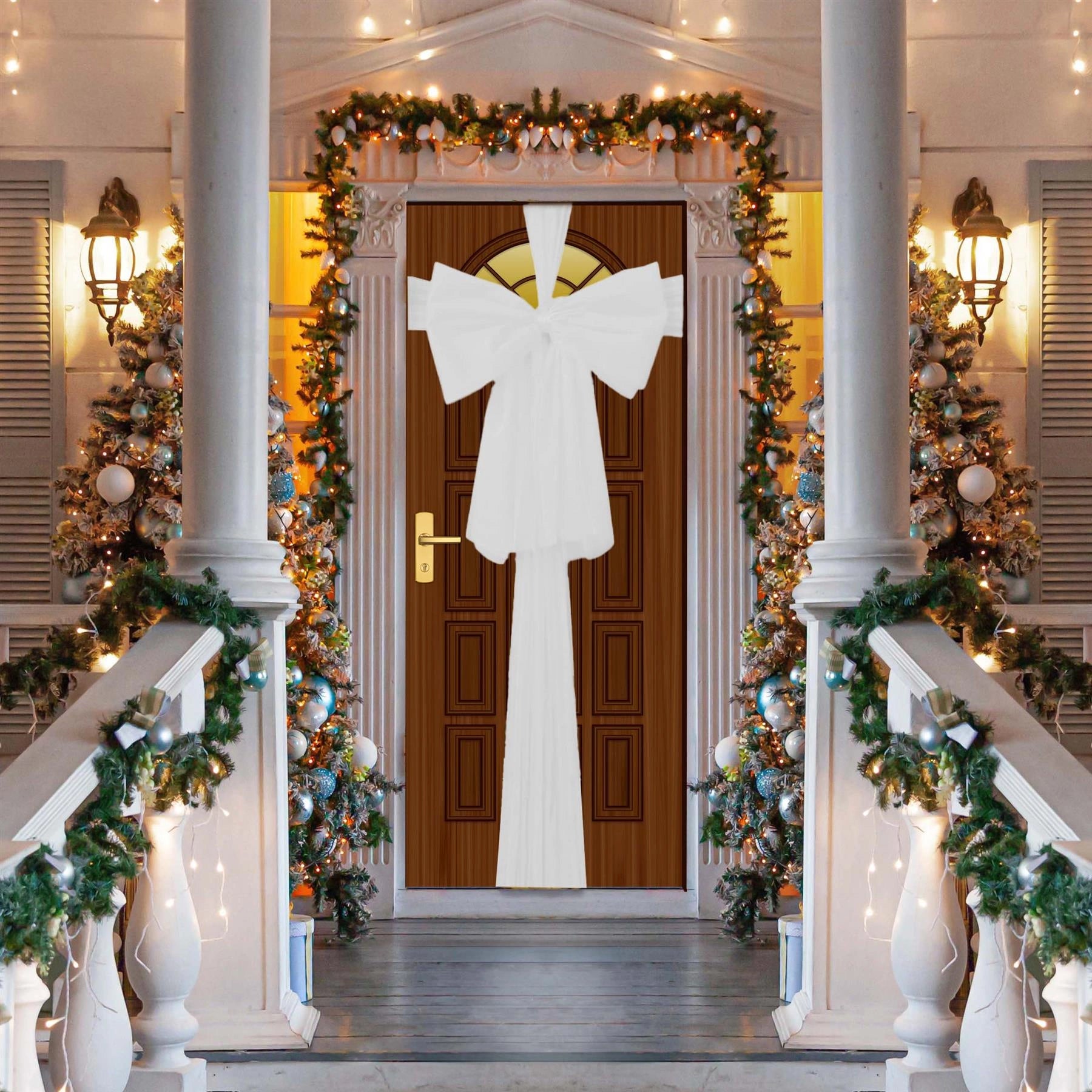 2PCS Giant Christmas Door Bow White Organza Wedding Festive Xmas Home Decor 9m