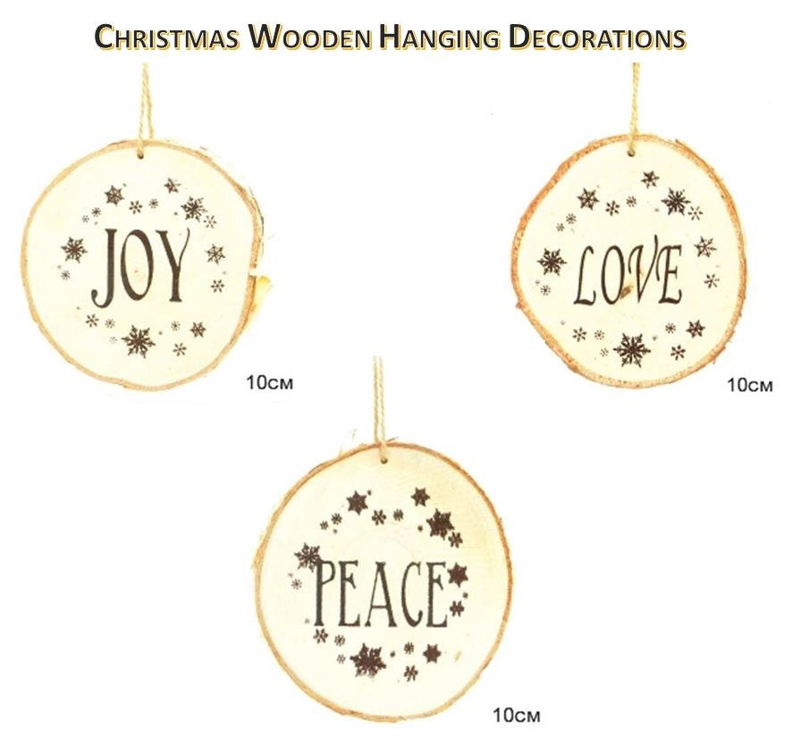 3 X 10cm Wooden Ornaments Christmas Tree Hanging Decorations Festive Xmas Gifts