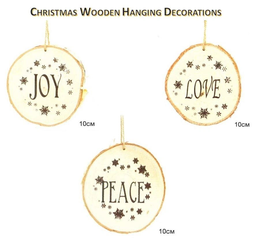 3 X 10Cm Wooden Ornament Christmas Tree Hanging Decorations Set Xmas
